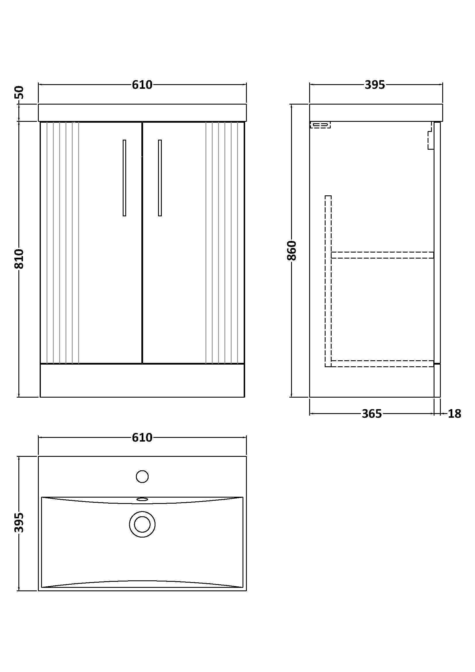 Nuie Deco 2 Door Floorstanding Vanity Unit With Basin-3 600mm Wide