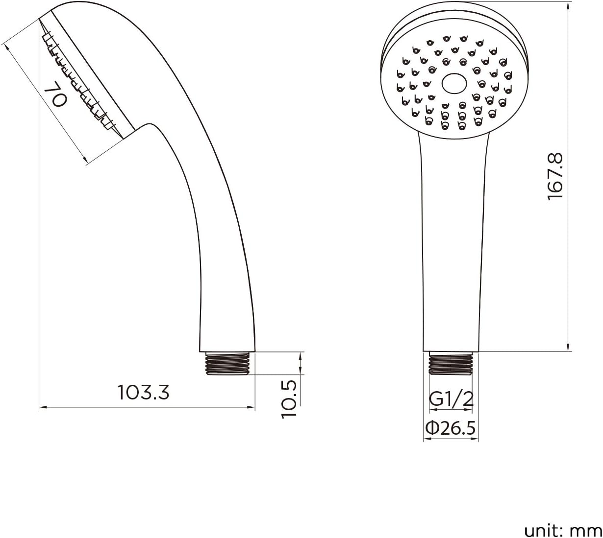iBathUK Cabique Round Hand Held Mixer Shower Head Universal Easy Clean Handset, Stylish Modern Bathroom Accessories, Chrome