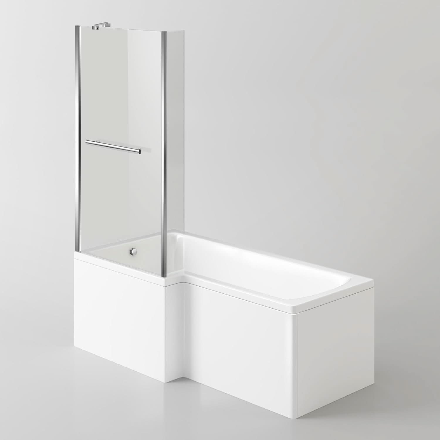 iBathUK Vistara Left Hand L-Shaped Shower Bath, Acrylic Straight Bathtub with Glass Screen & Bath Panel Set, L Shaped Bath Screen, 1500mm