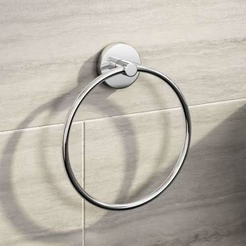 iBathUK Lumo Designer Bathroom Accessory Set, Chrome Towel Ring, Robe Hook & Toilet Roll Holder for Modern Bathrooms