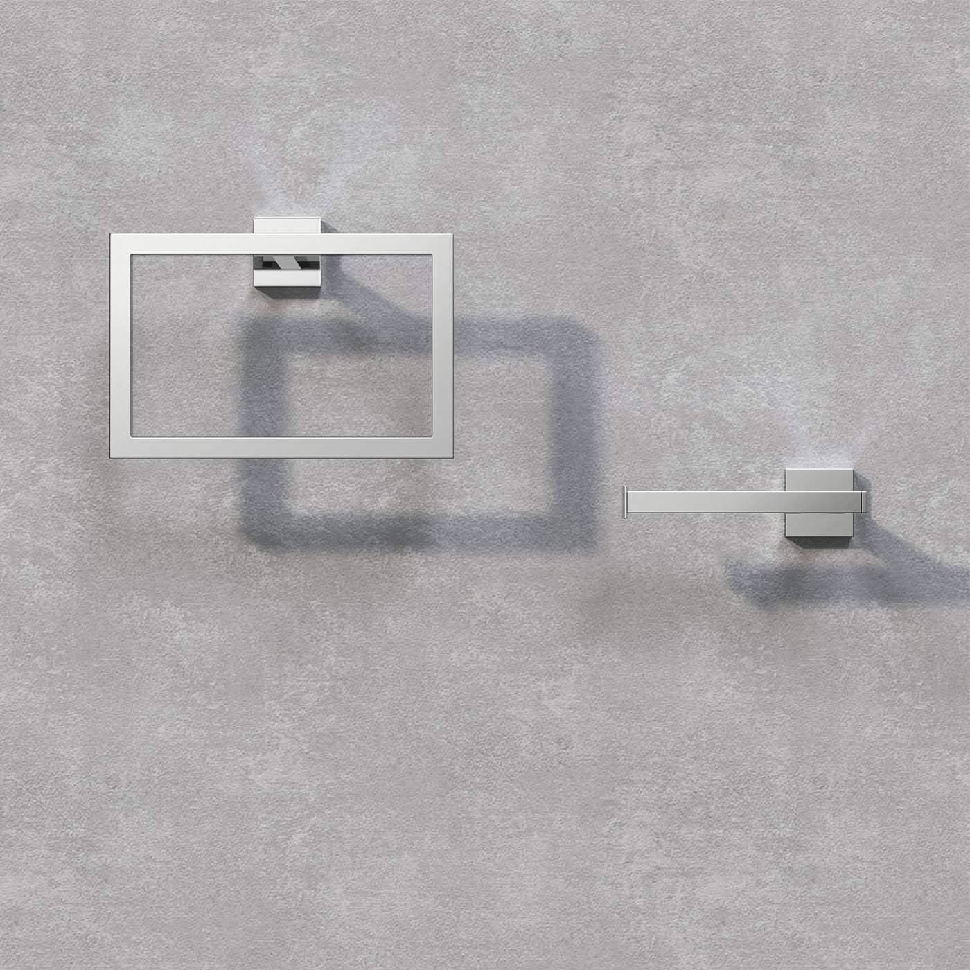 iBathUK Vanta Modern Bathroom Accessory Set, Chrome Towel Ring & Toilet Roll Holder 2 Piece Wall Mounted Set