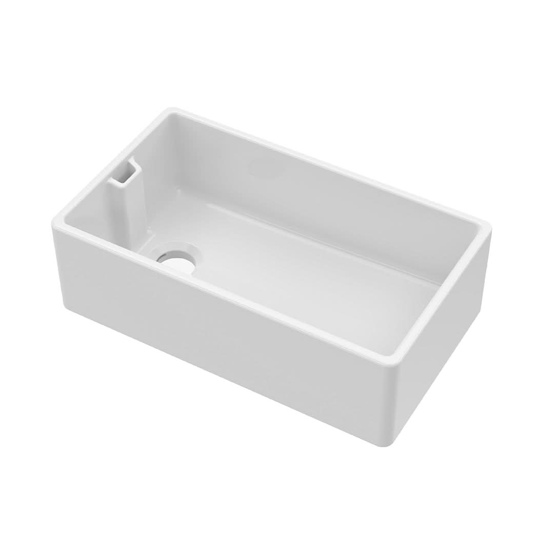 Nuie Belfast Sink, Large White Fireclay Kitchen Sink with Classic Design and Generous Bowl Capacity, 795 x 460 x 245mm