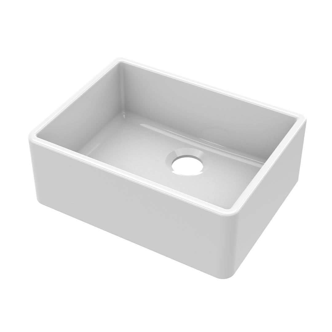 Nuie Butler Sink, Classic White Fireclay Kitchen Sink for Timeless Elegance, 595mm x 450mm x 220mm