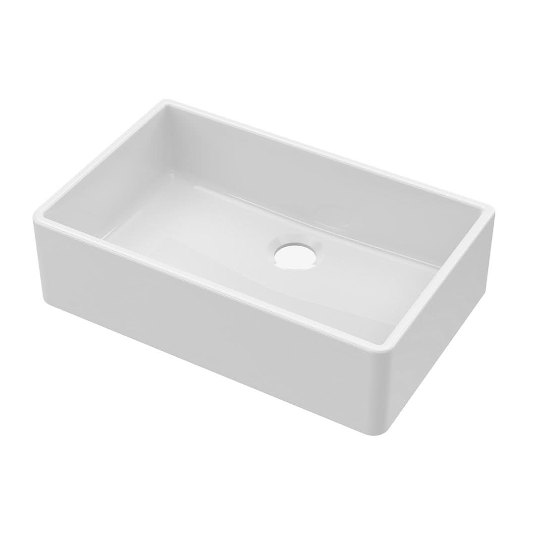 Nuie Butler Sink, Classic White Fireclay Kitchen Sink for Timeless Elegance, 595mm x 450mm x 220mm