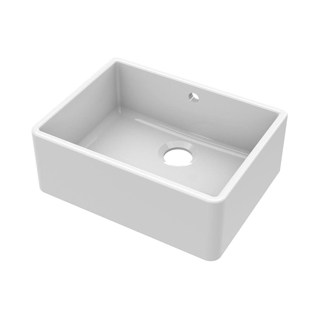 Nuie Butler Sink Stepped Weir & Overflow, Classic White Fireclay Kitchen Sink for Timeless Elegance, 595mm x 450mm x 220mm