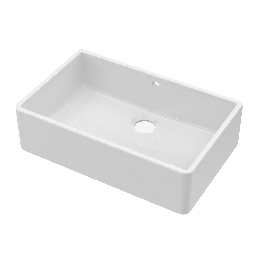 Nuie Butler Sink with Overflow, Classic White Fireclay Kitchen Sink for Timeless Elegance, 595mm x 450mm x 220mm