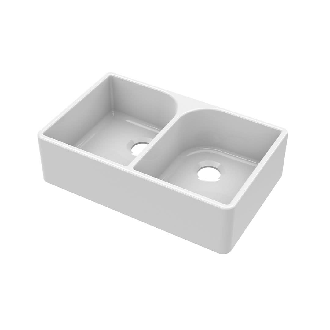 Nuie Butler Sink Flush Weir, Classic White Fireclay Kitchen Sink for Timeless Elegance, 795x500x220mm