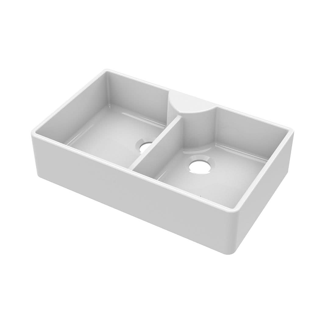 Nuie Butler Sink Stepped Weir, Classic White Fireclay Kitchen Sink for Timeless Elegance, 895 x 550 x 220mm