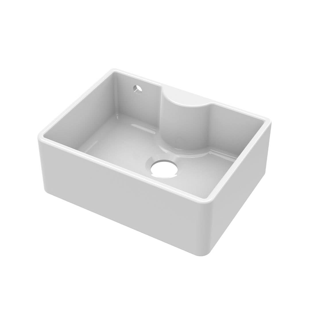 Nuie Butler Sink with Overflow and Tap Ledge, Classic White Fireclay Kitchen Sink for Timeless Elegance, 595 x 450 x 220mm
