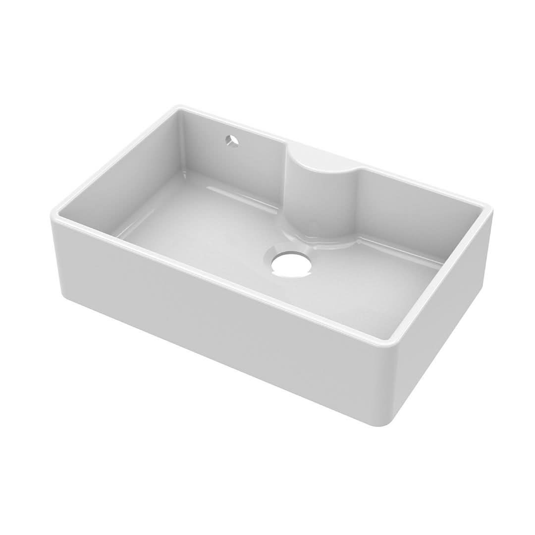 Nuie Butler Sink with Overflow and Tap Ledge, Classic White Fireclay Kitchen Sink for Timeless Elegance, 795 x 500 x 220mm