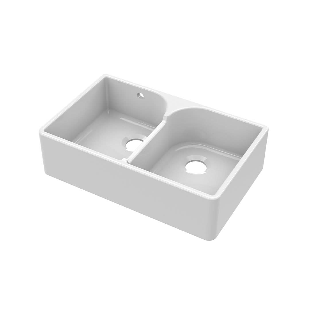 Nuie Butler Sink Stepped Weir & Overflow, Classic White Fireclay Kitchen Sink for Timeless Elegance, 795x500x220mm