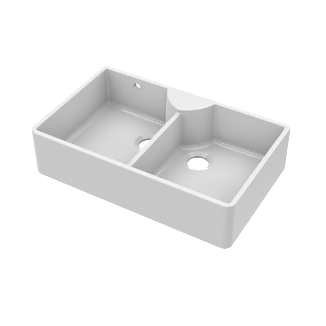 Nuie Butler Sink Stepped Weir & Overflow, Classic White Fireclay Kitchen Sink for Timeless Elegance, 895 x 550 x 220mm