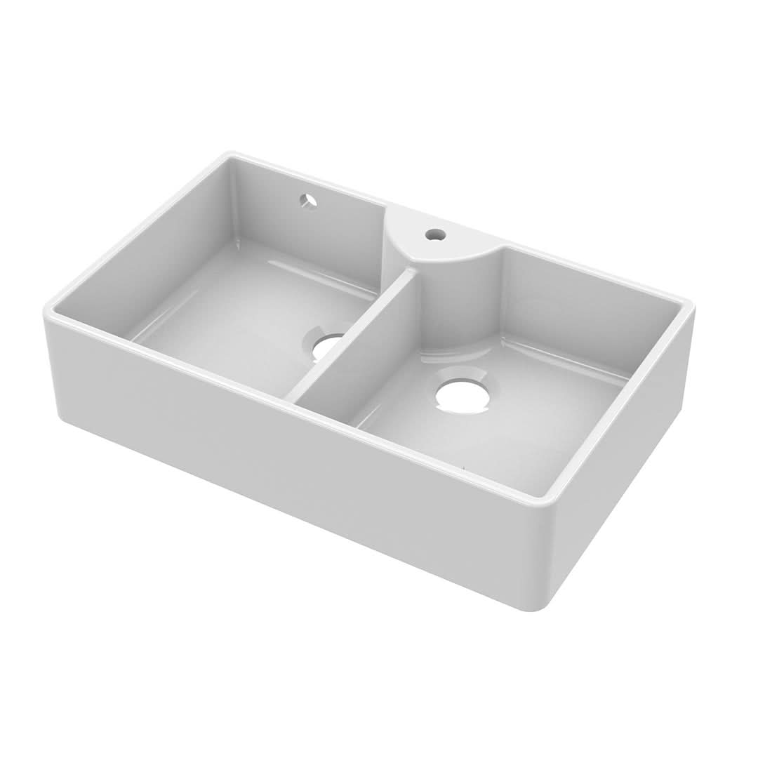 Nuie Butler Sink Stepped Weir & Overflow, Classic White Fireclay Kitchen Sink for Timeless Elegance, 895 x 550 x 220mm
