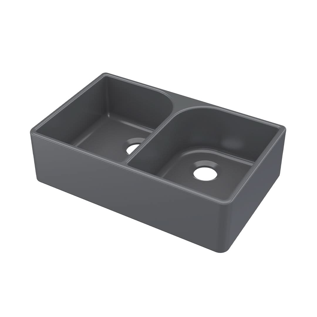 Nuie Butler Sink Flush Weir, Premium Soft Black Fireclay Kitchen Sink for Timeless Elegance, 795x500x220mm