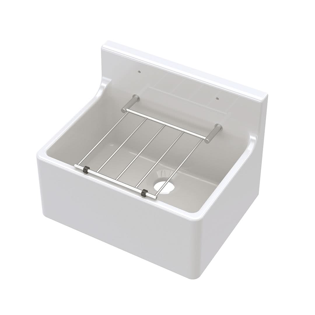 Nuie Fireclay Sinks Cleaner Sink with Grid, Elegant White Fireclay Kitchen Sink for Practical Use, 515mm x 382mm x 393mm