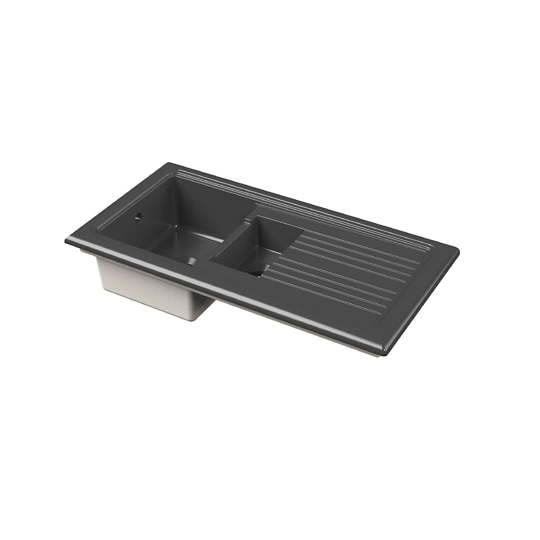 Nuie Counter Top Sink 1.5 Bowl, Elegant Black Fireclay Kitchen Sink for Timeless Utility, 1010mm x 525mm