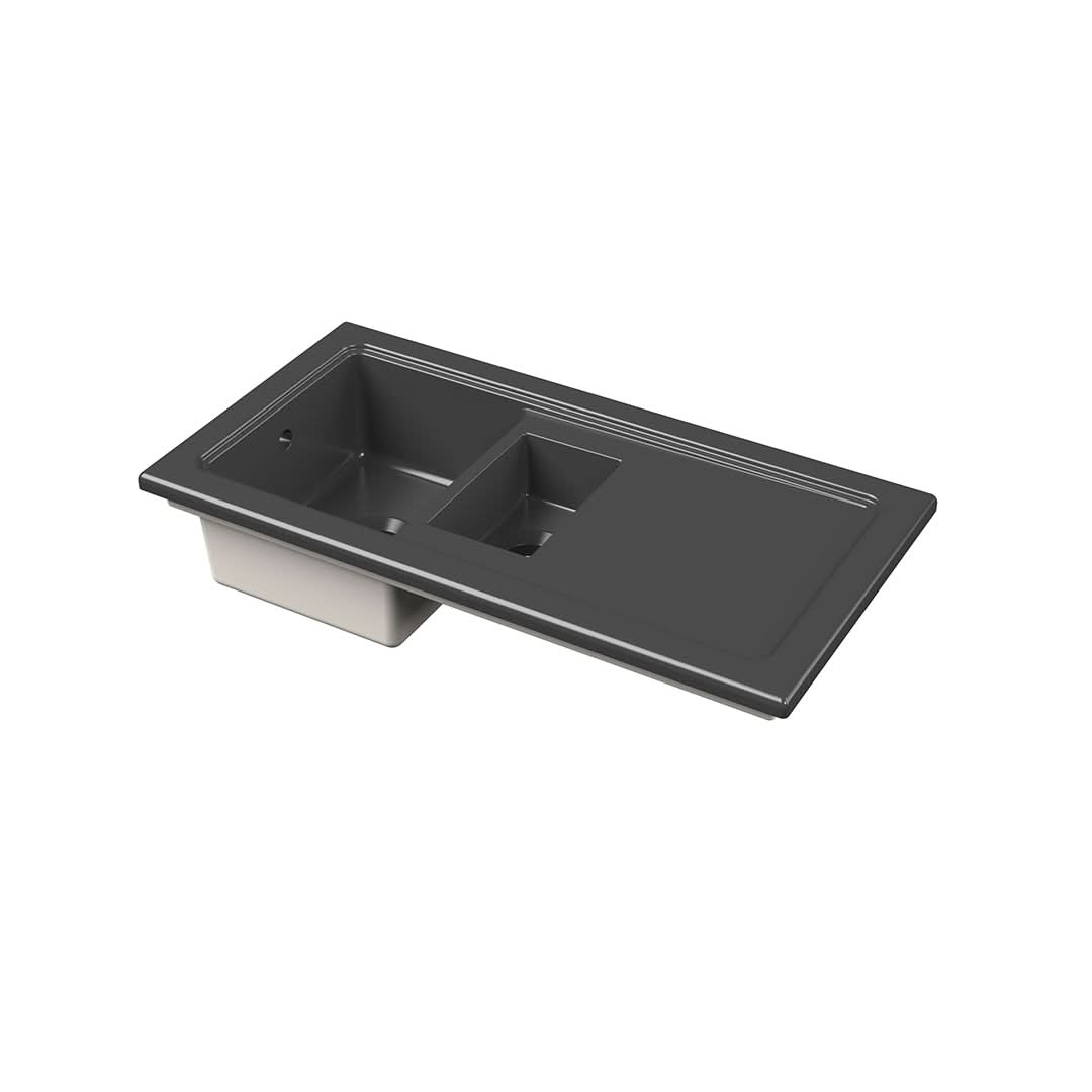 Nuie Counter Top Sink 1.5 Bowl, Elegant Black Fireclay Kitchen Sink for Timeless Utility, 1010mm x 525mm