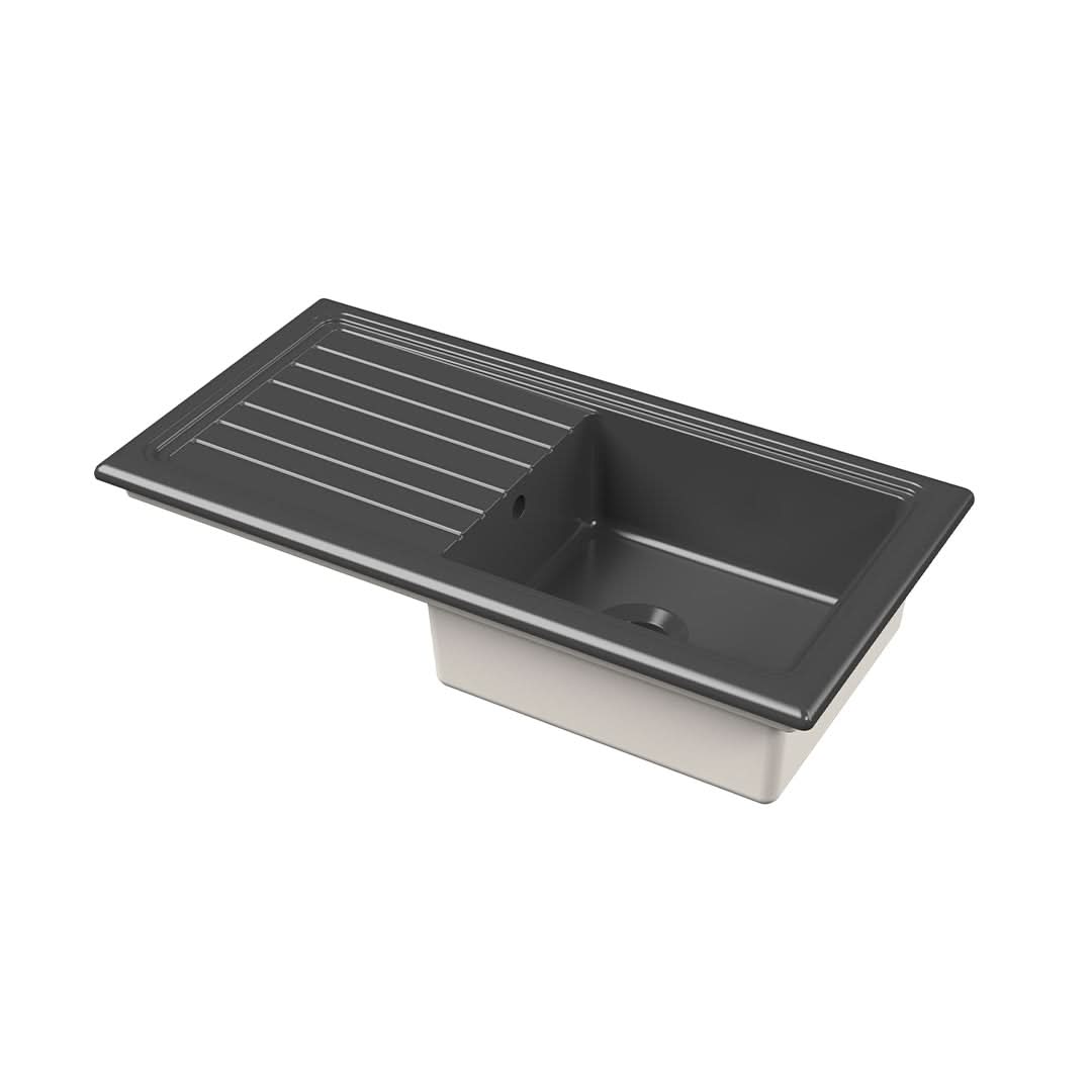 Nuie Counter Top Sink Single Bowl, Elegant Black Fireclay Kitchen Sink for Timeless Utility, 1010mm x 525mm