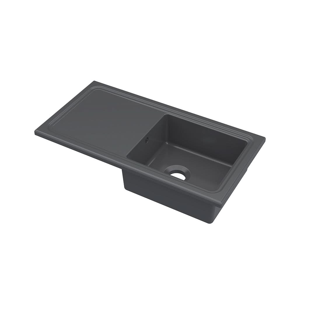 Nuie Counter Top Sink Single Bowl, Elegant Black Fireclay Kitchen Sink for Timeless Utility, 1010mm x 525mm