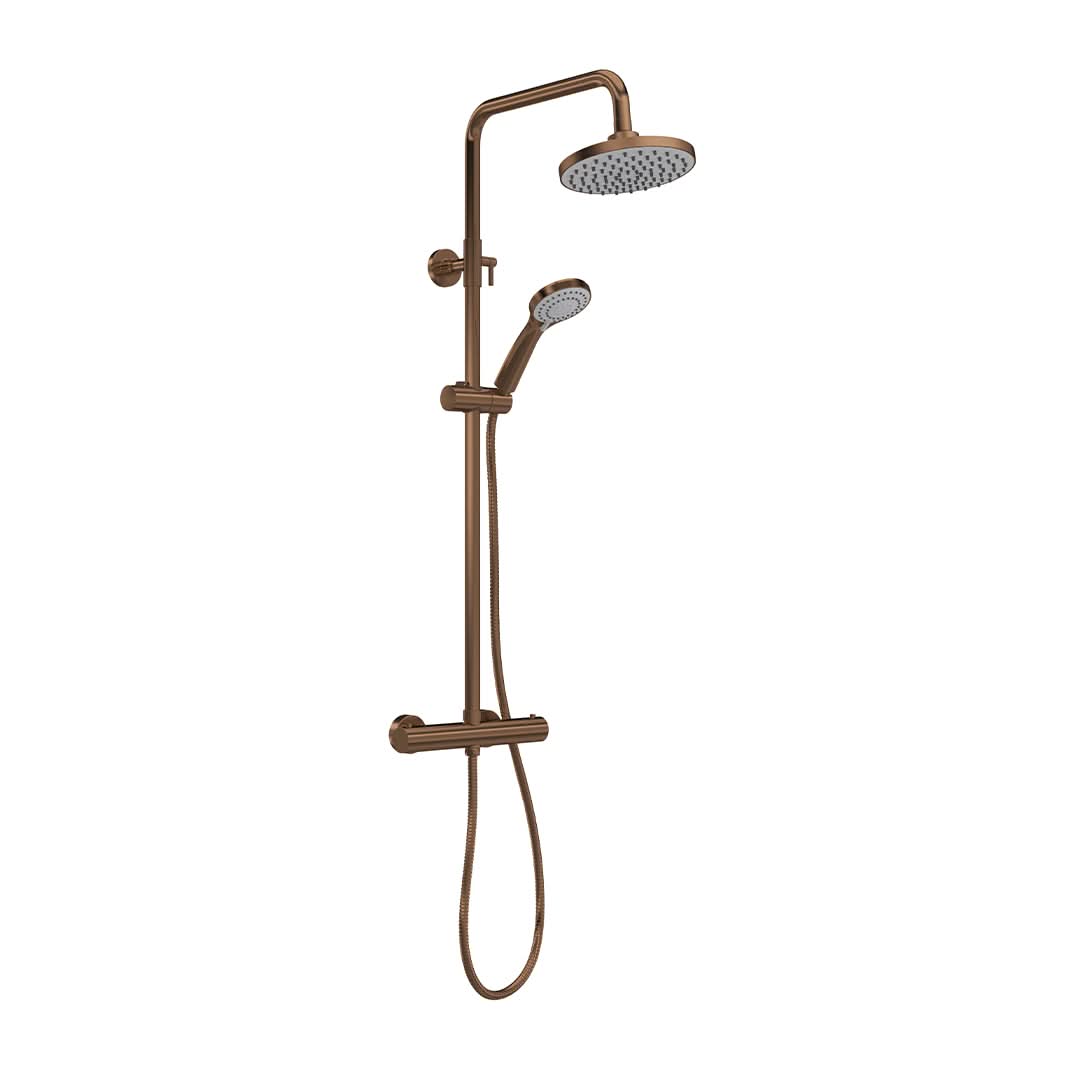 Nuie Round Thermostatic Bar Valve & Shower Kit with Dual Head, Modern Shower Accessory with High Pressure System & Anti-Scald, Stylish Bar Shower Valve in Brushed Bronze