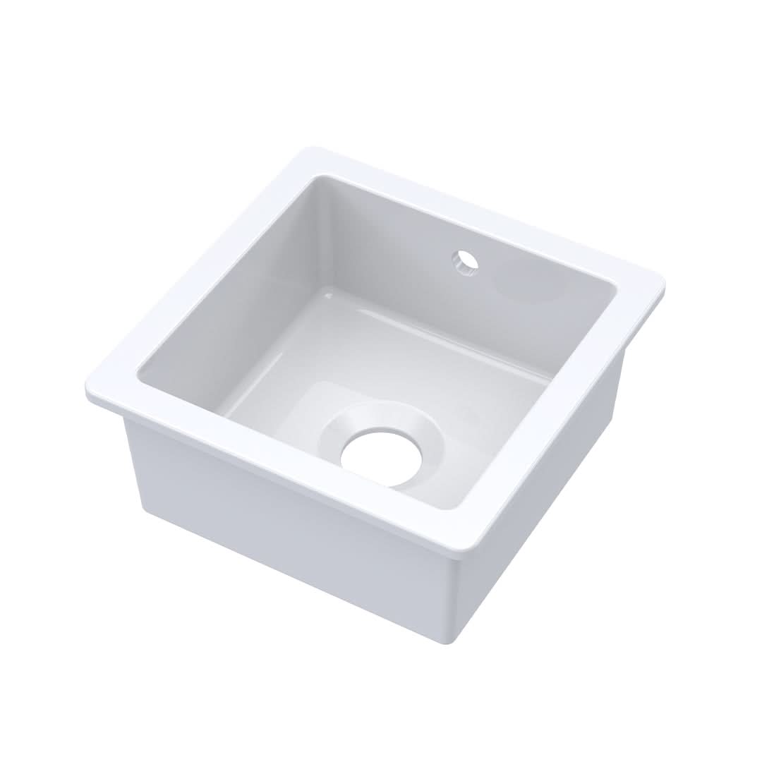 Nuie Inset Single Bowl with Overflow, Durable Undermount Single Small Bowl Kitchen Basin in White Finish, 457 x 457 x 203mm