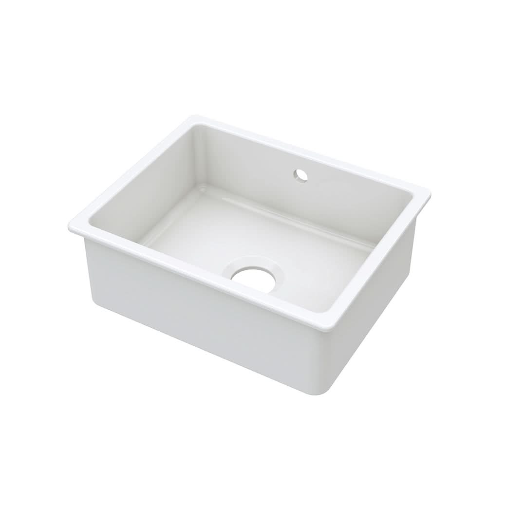 Nuie Inset Single Bowl Kitchen Sink with Overflow & Central Waste, Durable Small Kitchen Basin in White, 548 x 442 x 197mm