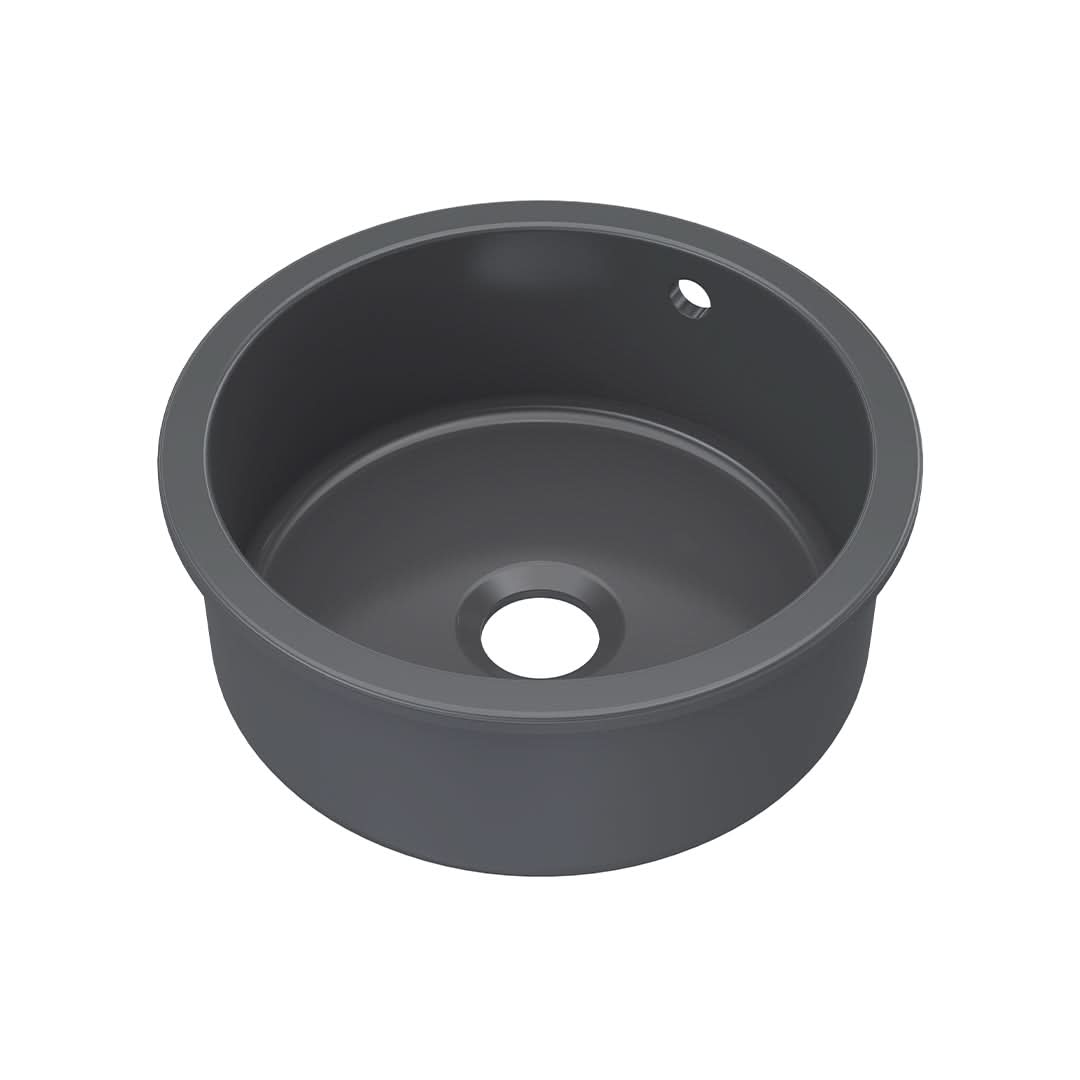 Nuie Inset Round Single Bowl Kitchen Sink with Overflow & Central Waste, Durable Small Kitchen Basin in Soft Black, 460 x 191mm