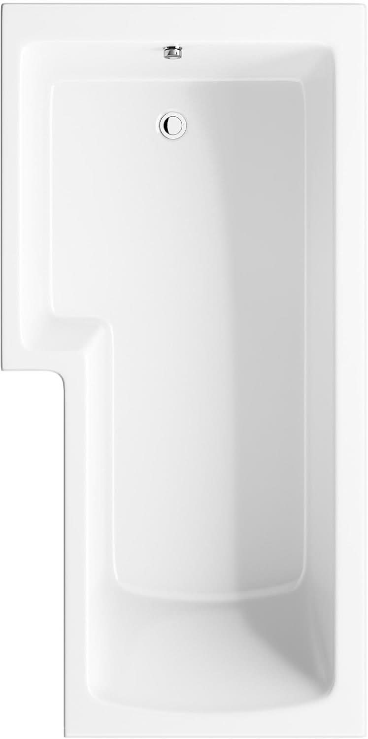 iBathUK Vault Left Hand L-Shaped Shower Bath, Modern Straight Acrylic Bathtub with Toughened Glass Shower Screen, L Shaped Bath Screen, 1700mm