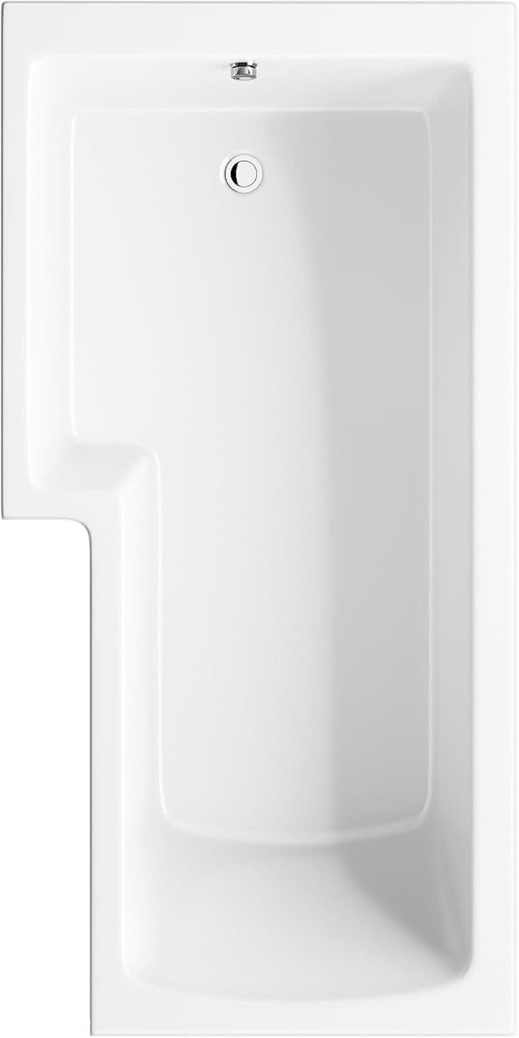 iBathUK Trace Left Hand L-Shaped Shower Bath, Modern Straight Acrylic Bathtub with Glass Screen & Matching Front Panel, L Shaped Bath Screen, 1700mm