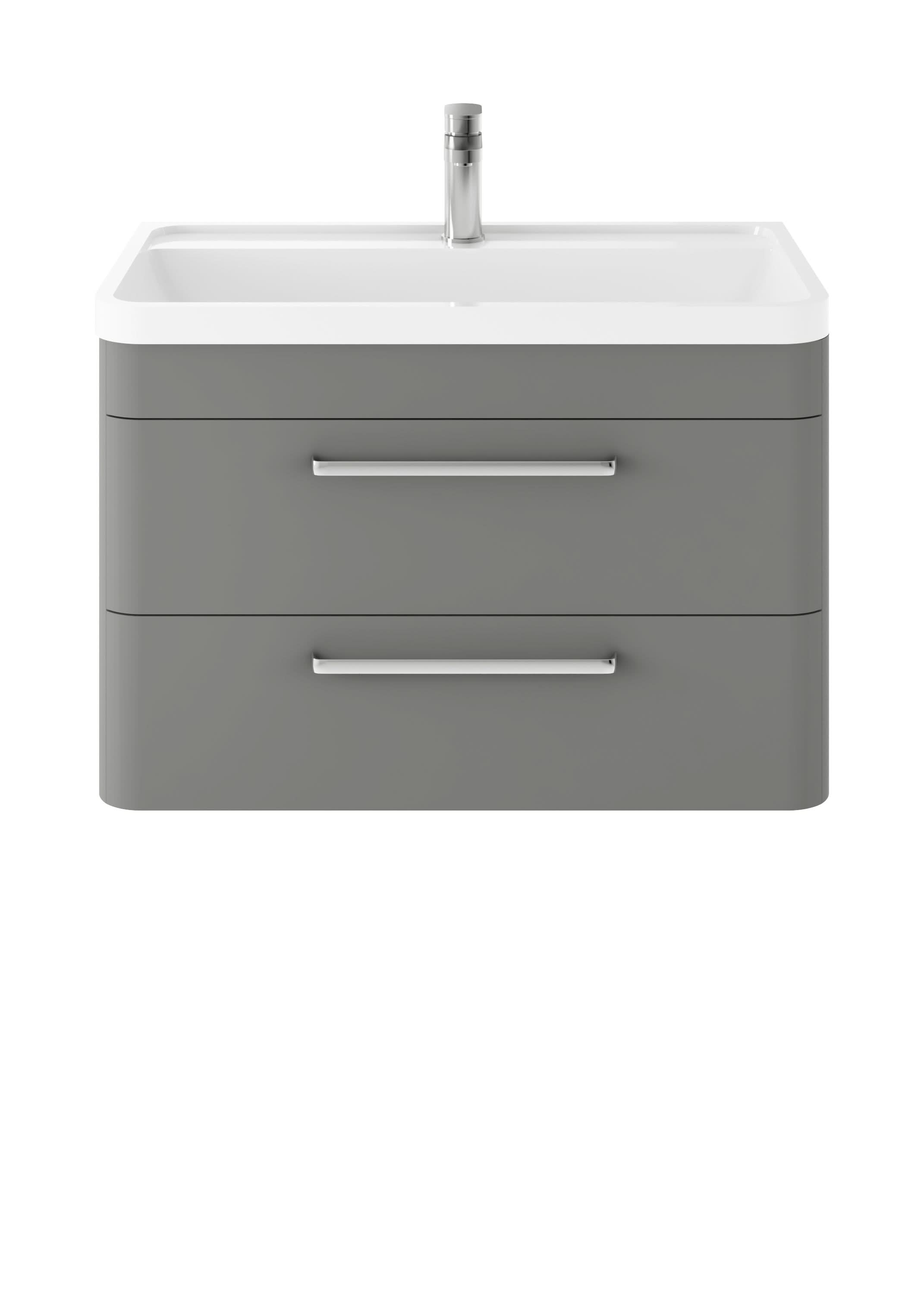 Hudson Reed Solar Wall Hung 2-Drawer Vanity Unit, Elegant Vanity Unit in Bathroom with Soft Close Drawers, Cool Grey, 800mm