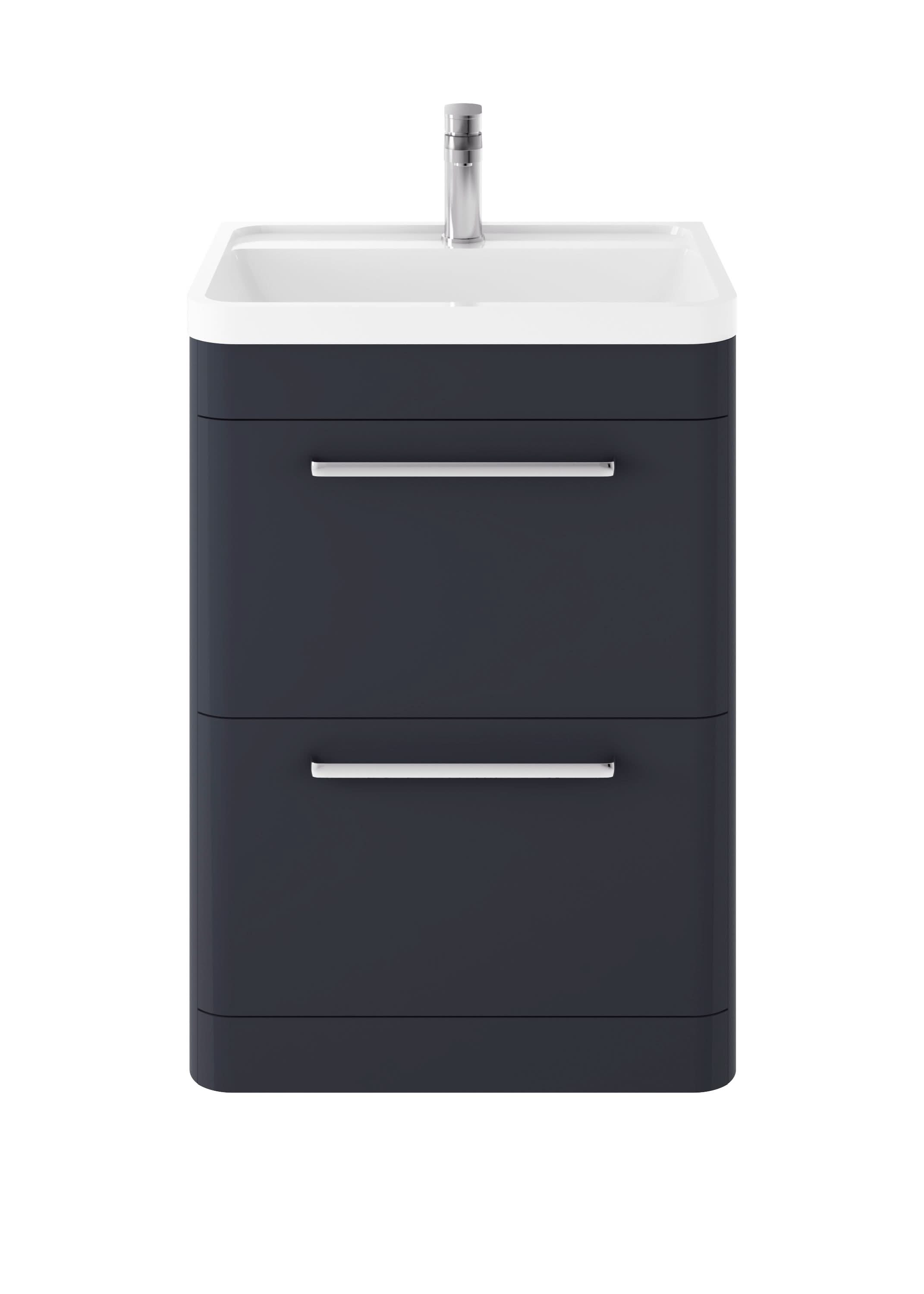 Hudson Reed Solar Floor Standing 2-Drawer Vanity Unit, Elegant Vanity Unit in Bathroom with Soft Close Drawers, Indigo Blue, 600mm