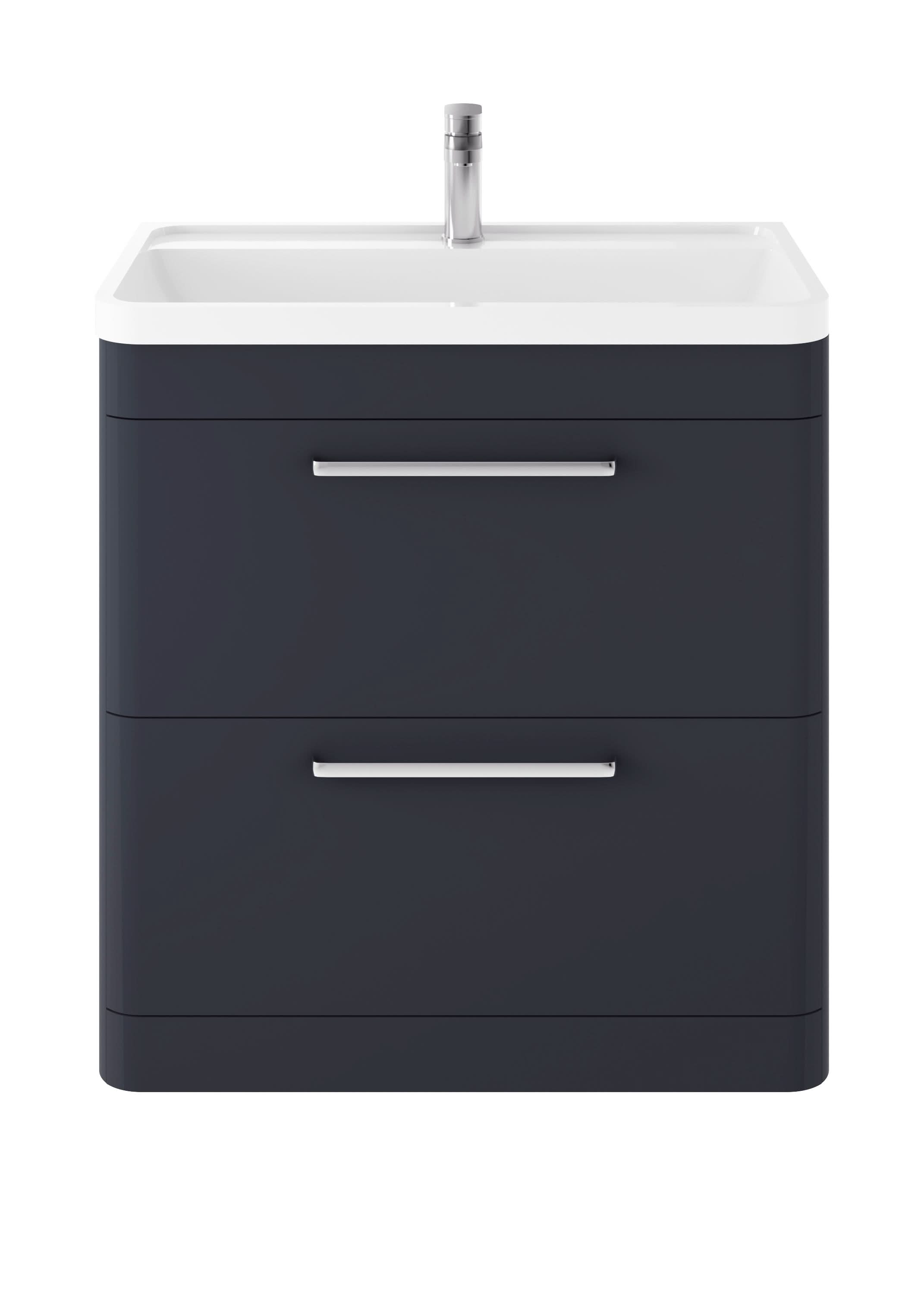 Hudson Reed Solar Floor Standing 2-Drawer Vanity Unit, Elegant Vanity Unit in Bathroom with Soft Close Drawers, Indigo Blue, 800mm