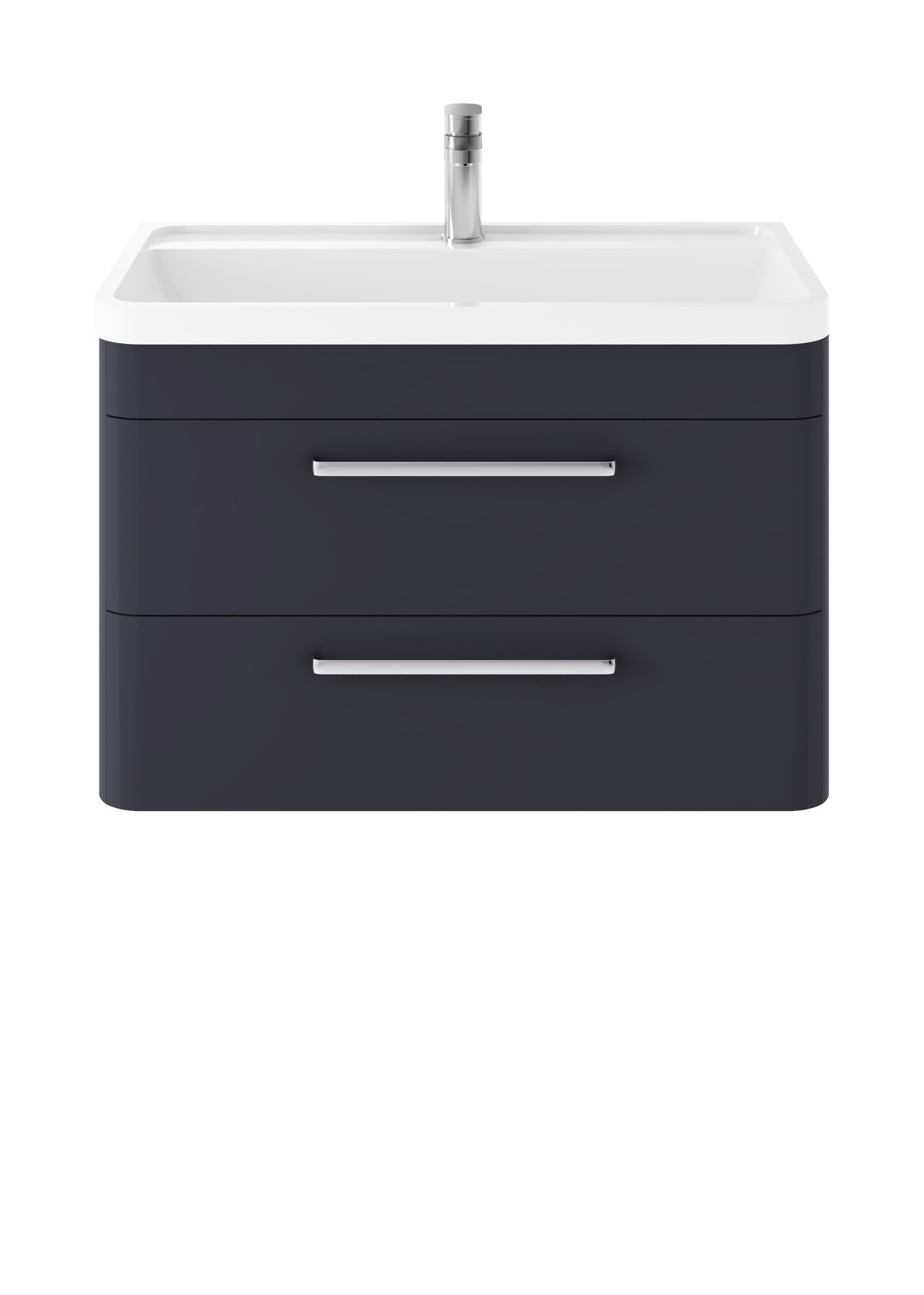 Hudson Reed Solar Wall Hung 2 Drawer Vanity Cabinet, Elegant Vanity Unit in Bathroom with Soft Close Drawers, Indigo Blue, 800mm