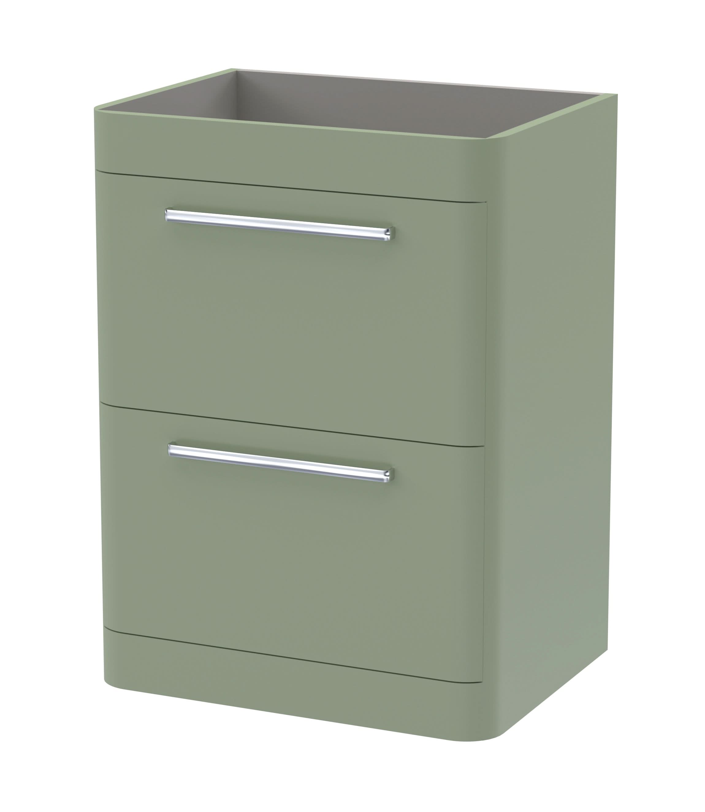 Hudson Reed Solar Floor Standing 2-Drawer Unit, Elegant Vanity Unit in Bathroom with Soft Close Drawers, Fern Green, 600mm
