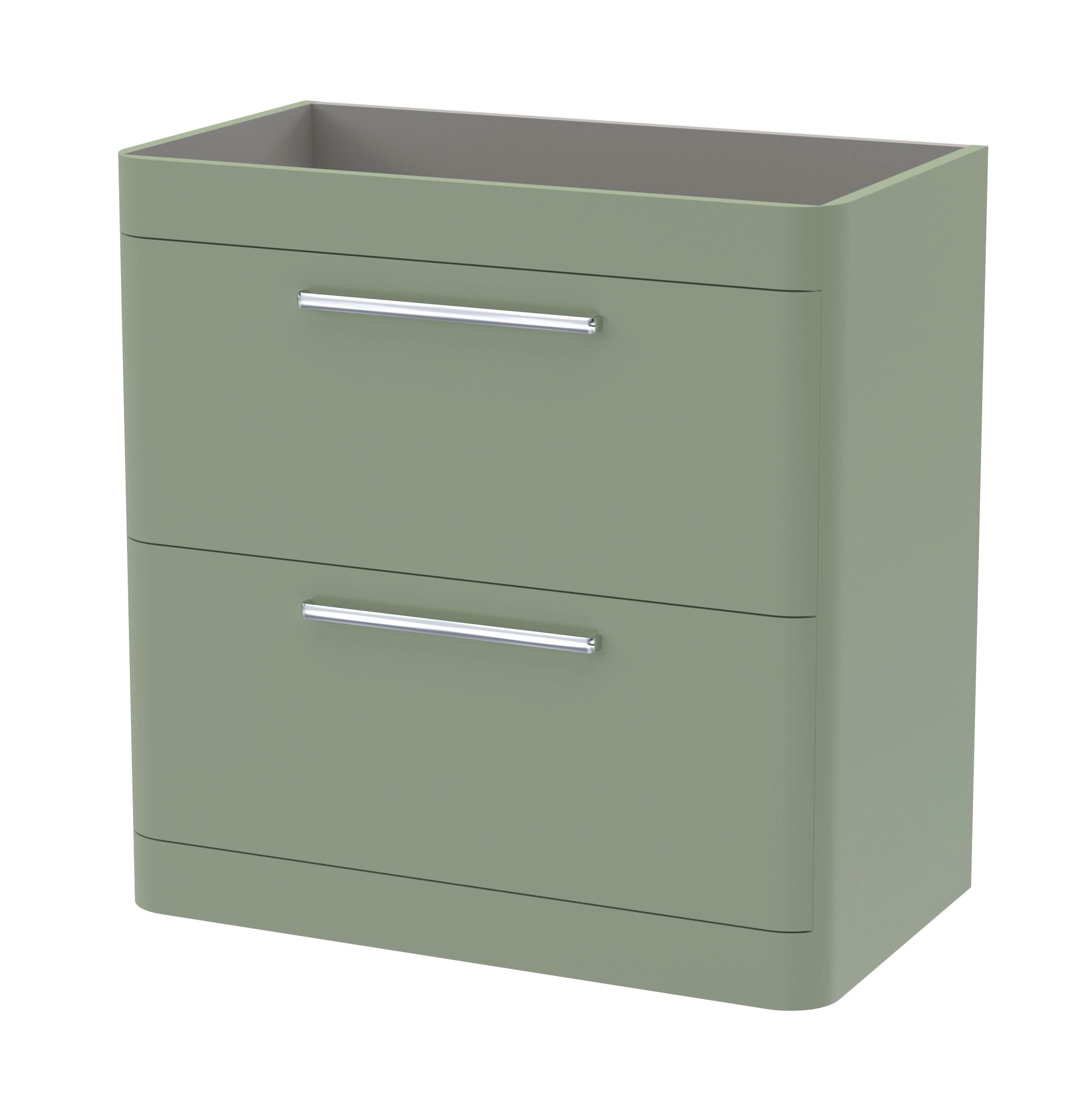 Hudson Reed Solar Floor Standing 2-Drawer Unit, Elegant Vanity Unit in Bathroom with Soft Close Drawers, Fern Green, 800mm