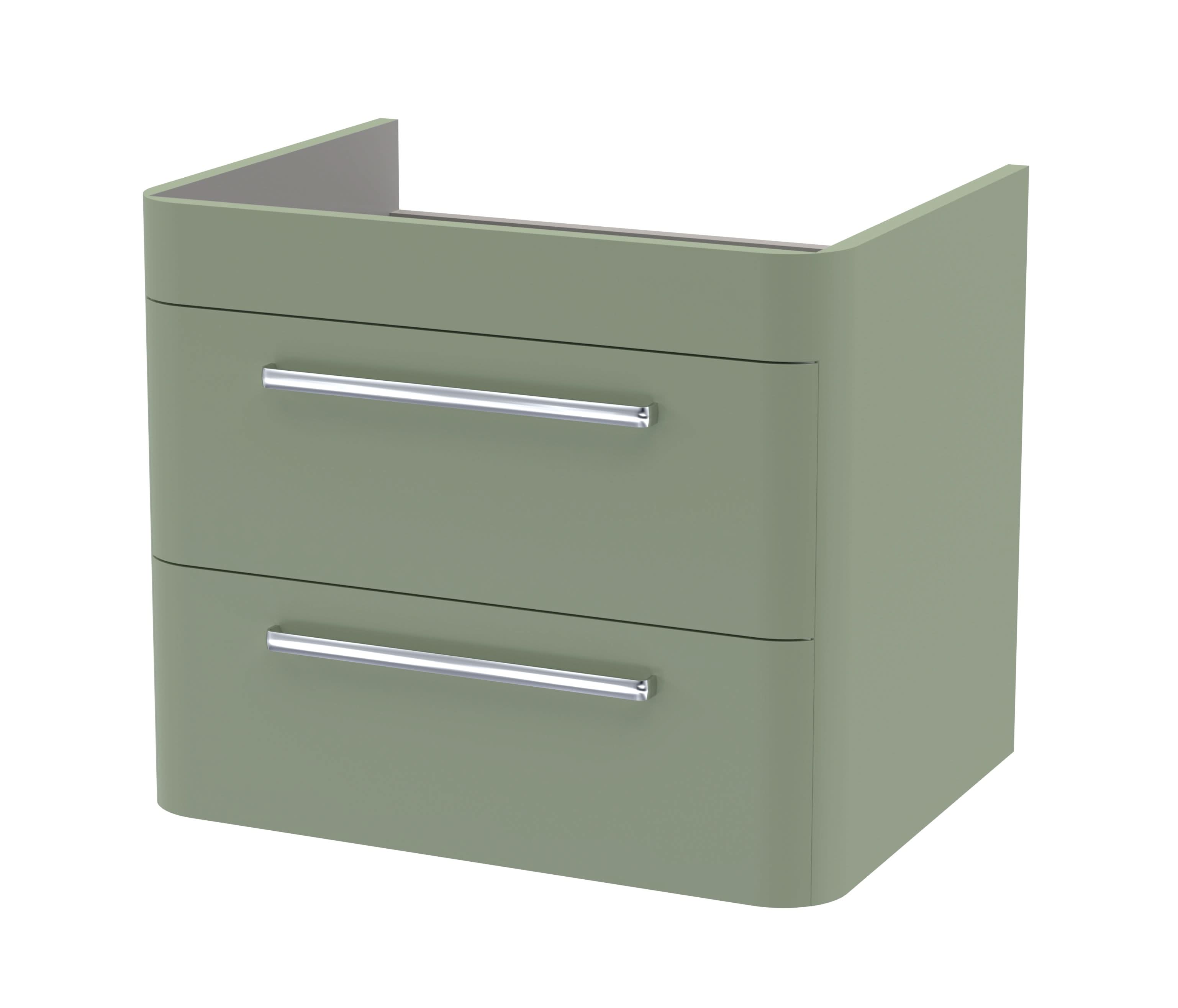 Hudson Reed Solar Wall Hung 2-Drawer Unit, Elegant Vanity Unit in Bathroom with Soft Close Drawers, Fern Green, 600mm
