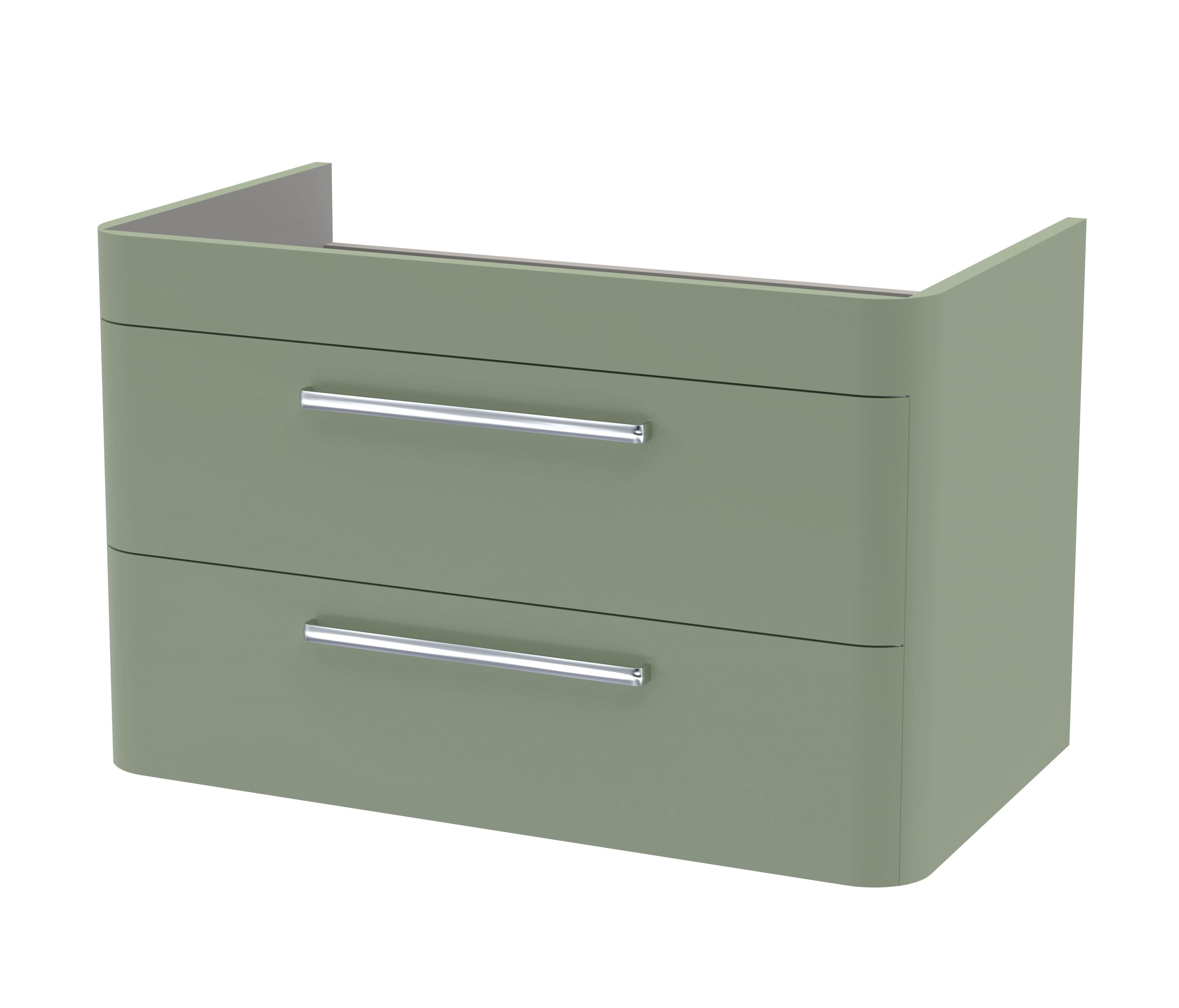 Hudson Reed Solar Wall Hung 2-Drawer Unit, Elegant Vanity Unit in Bathroom with Soft Close Drawers, Fern Green, 600mm