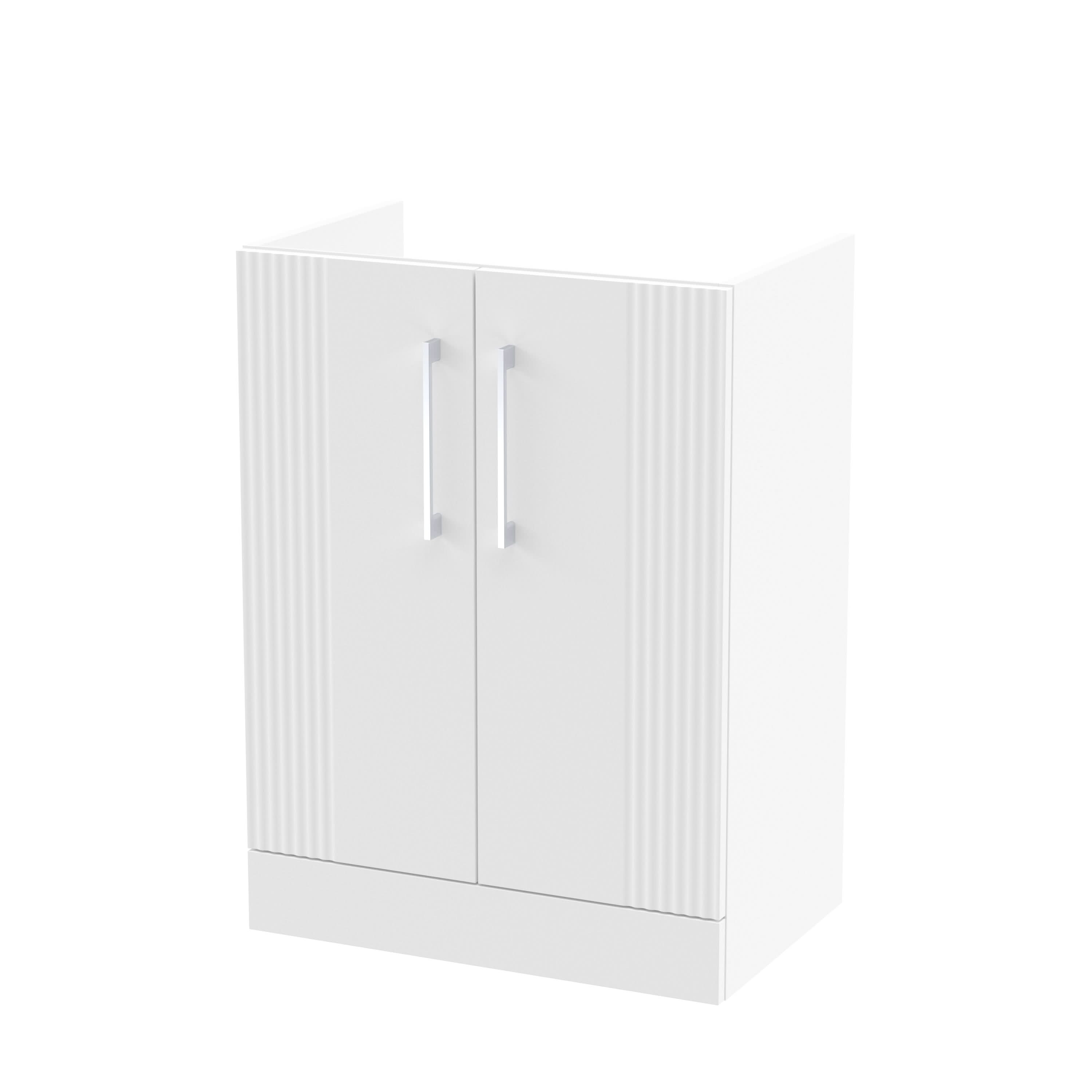 Hudson Reed Deco Floor Standing 2-Door Vanity Unit, Stylish Vanity Unit in Bathroom for Contemporary Interiors, Satin White, 600mm