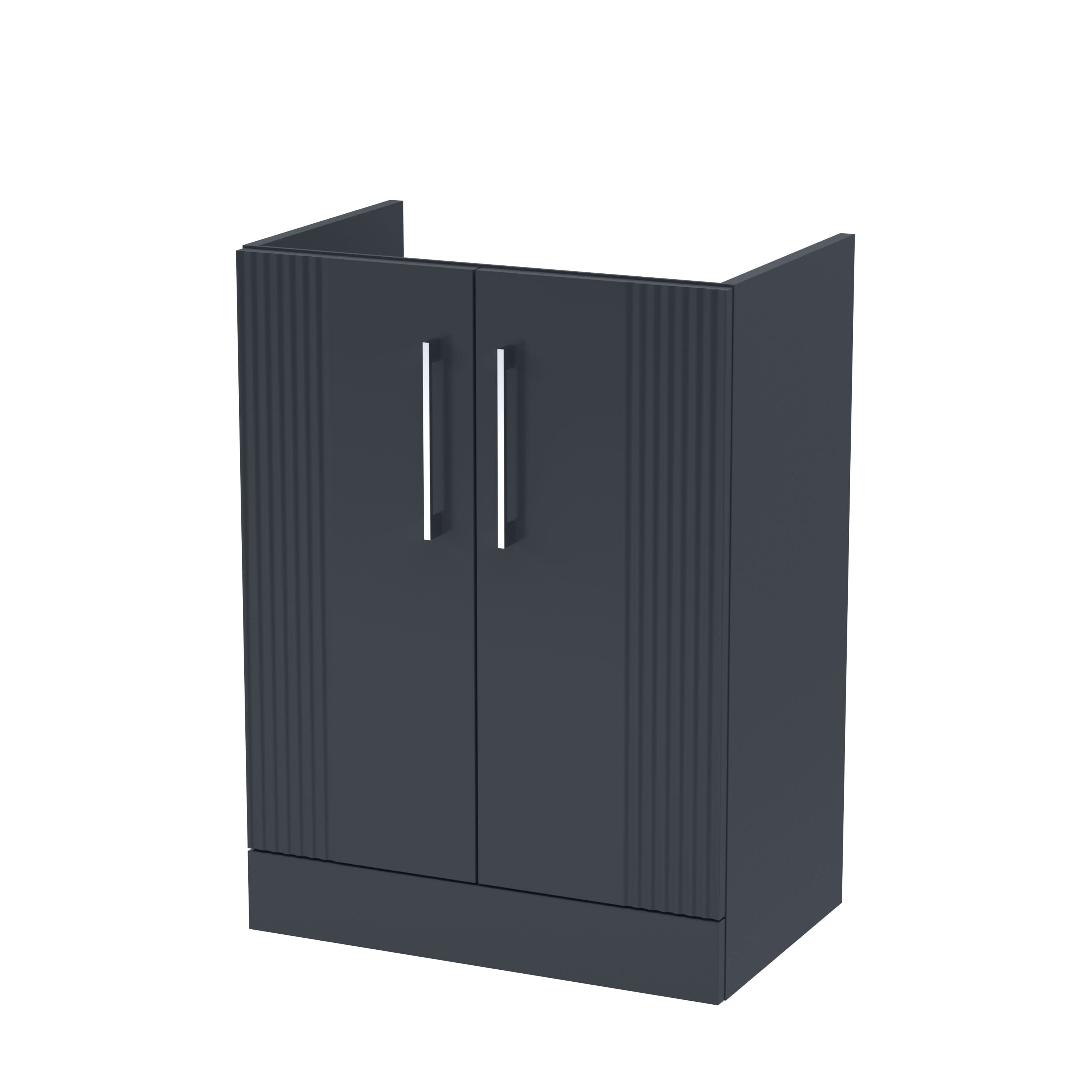 Hudson Reed Deco Floor Standing 2-Door Vanity Unit, Stylish Vanity Unit in Bathroom for Contemporary Interiors, Satin Soft Black, 600mm