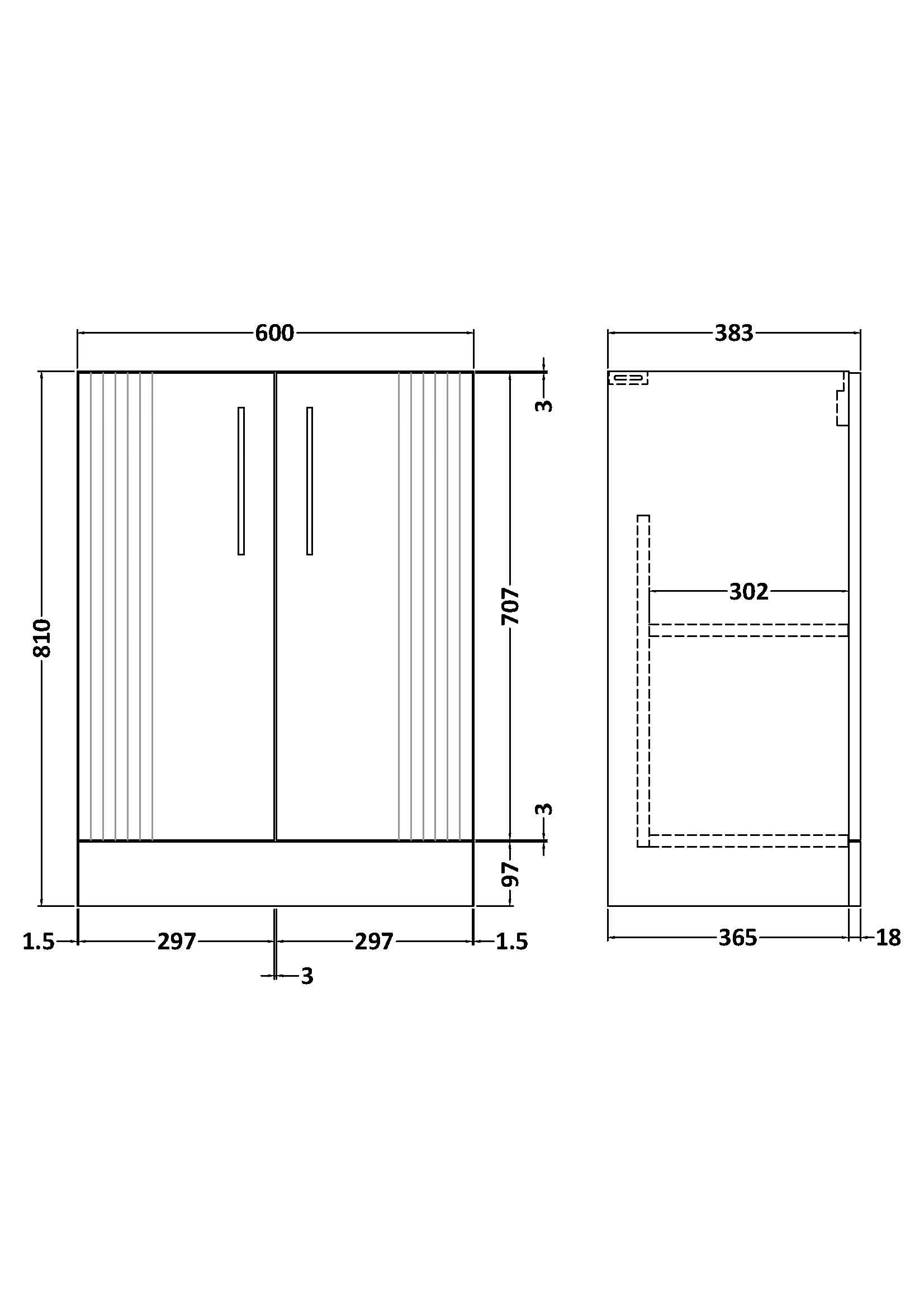 Hudson Reed Deco Floor Standing 2-Door Vanity Unit, Stylish Vanity Unit in Bathroom for Contemporary Interiors, Satin Soft Black, 600mm