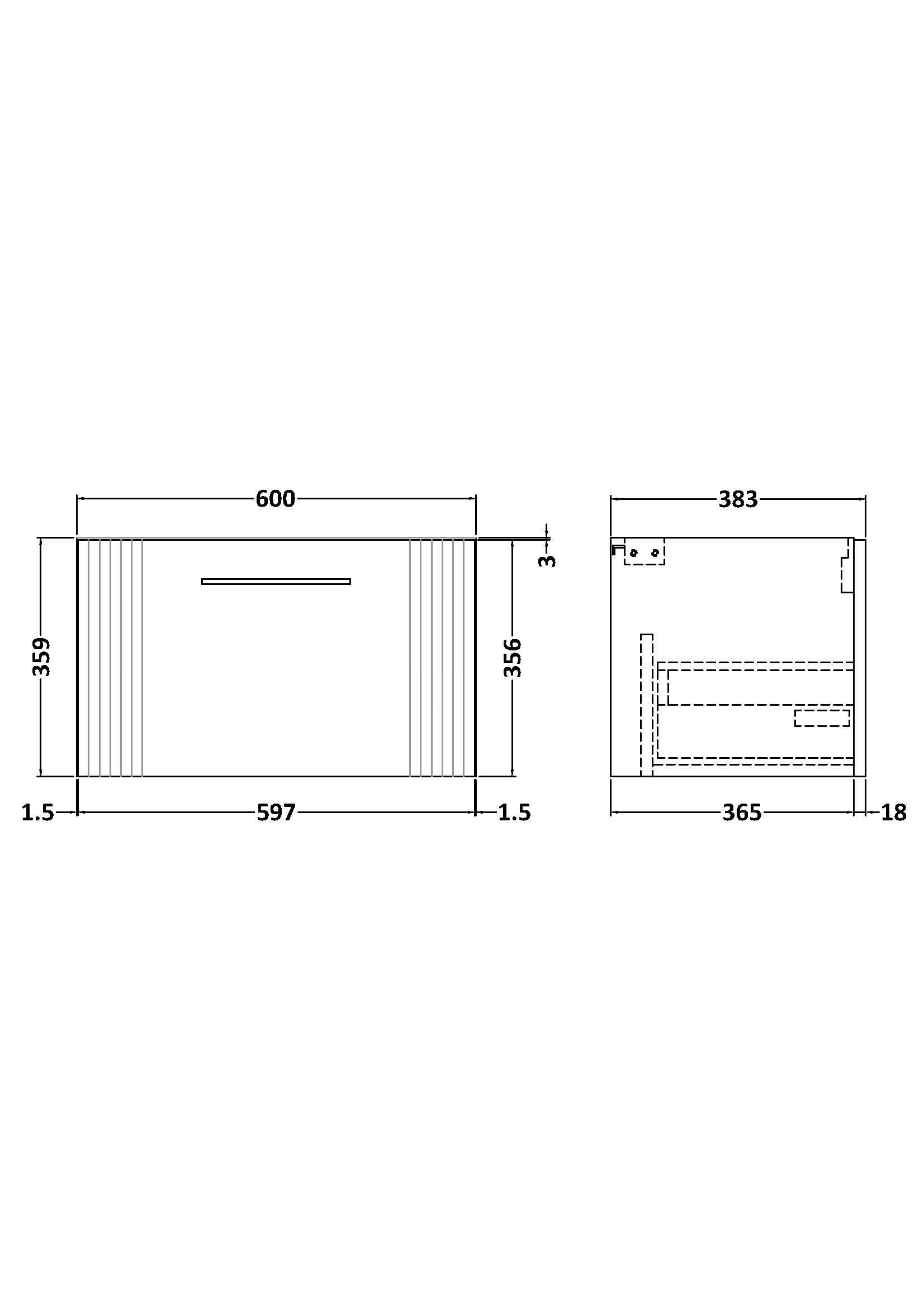 Hudson Reed Deco Wall Hung 1-Drawer Vanity Unit, Stylish Vanity Unit in Bathroom for Contemporary Interiors, Satin Soft Black, 600mm