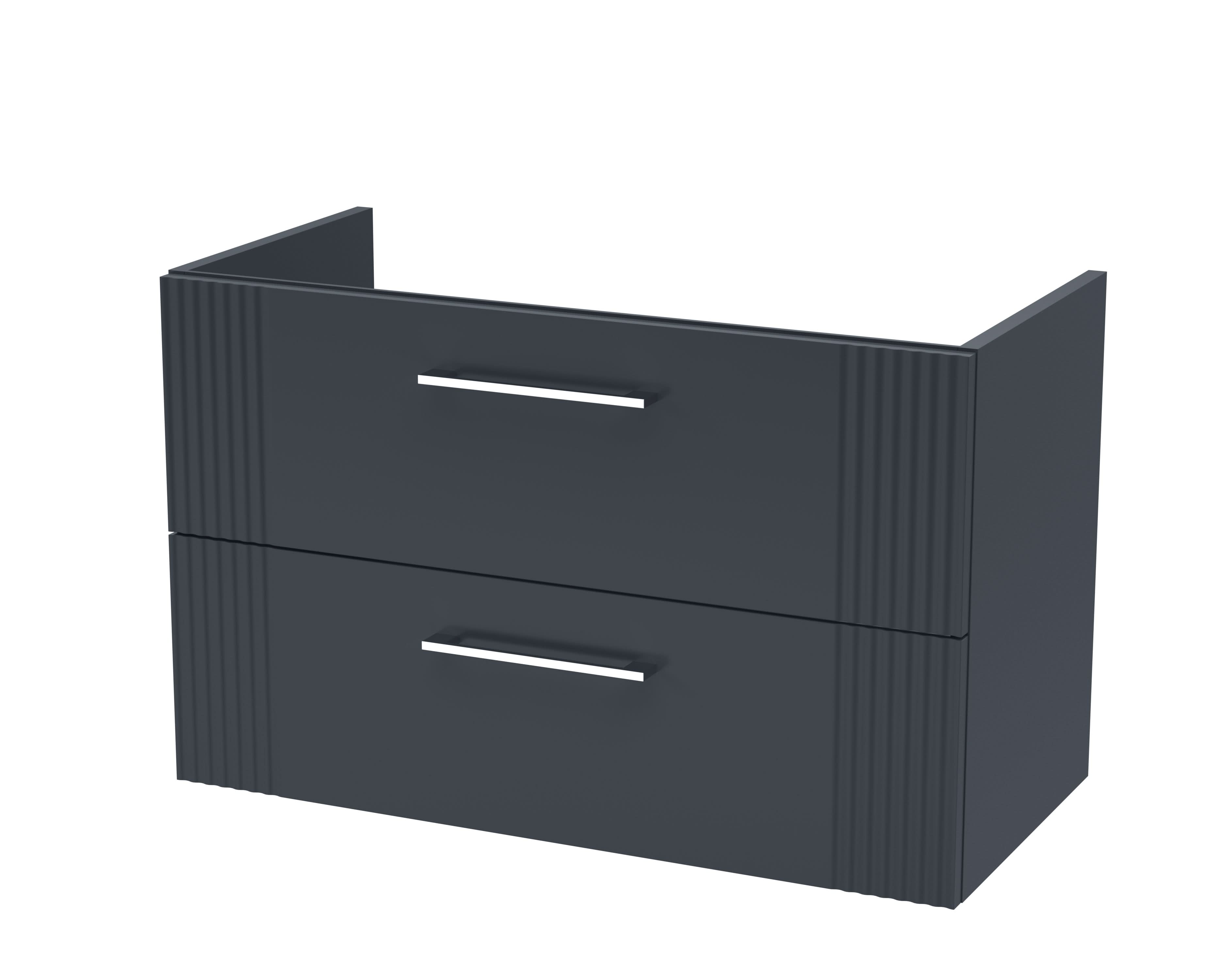 Hudson Reed Deco Wall Hung 2-Drawer Vanity Unit, Stylish Vanity Unit in Bathroom for Contemporary Interiors, Satin Soft Black, 800mm
