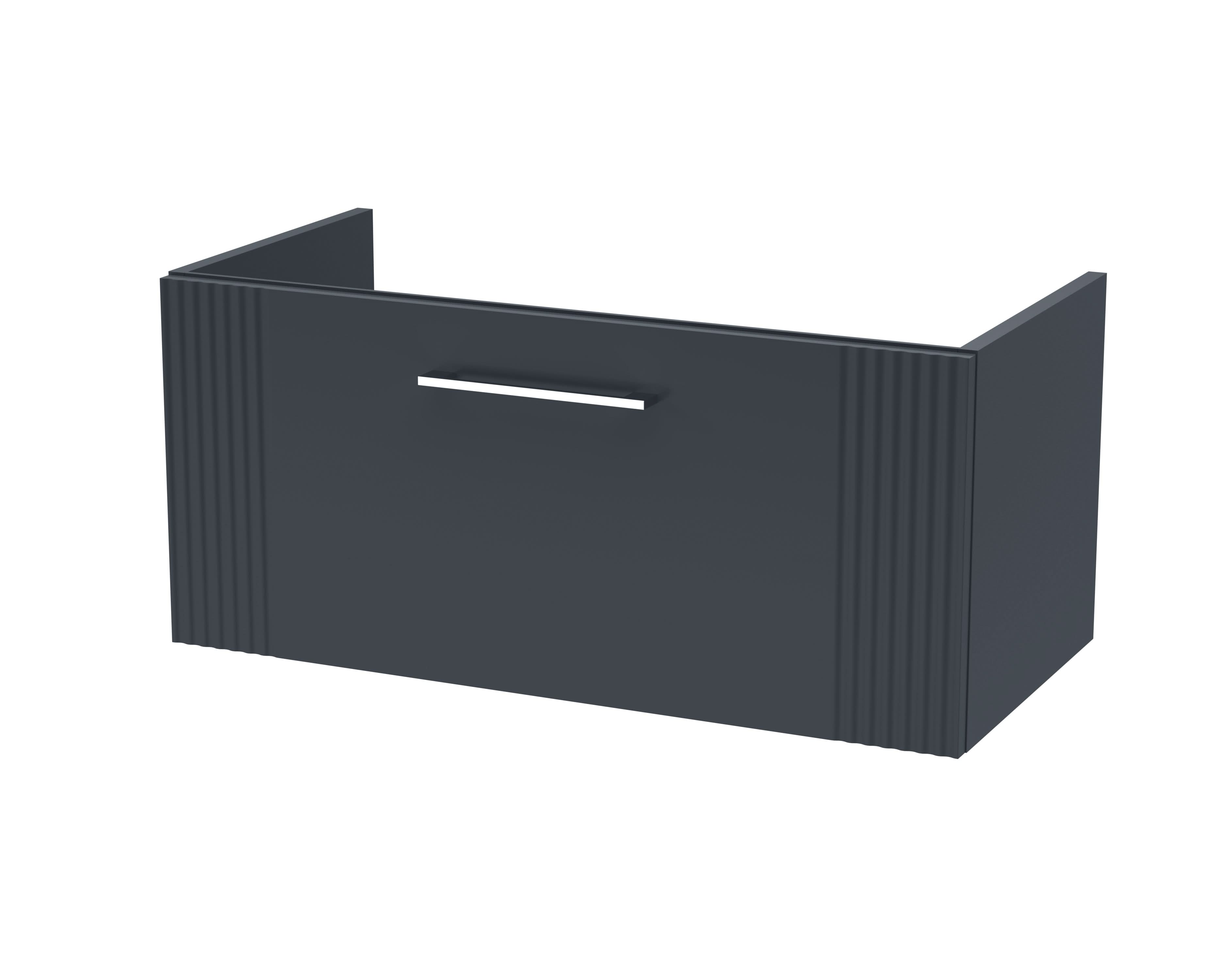 Hudson Reed Deco Wall Hung 1-Drawer Vanity Unit, Stylish Vanity Unit in Bathroom for Contemporary Interiors, Satin Soft Black, 800mm