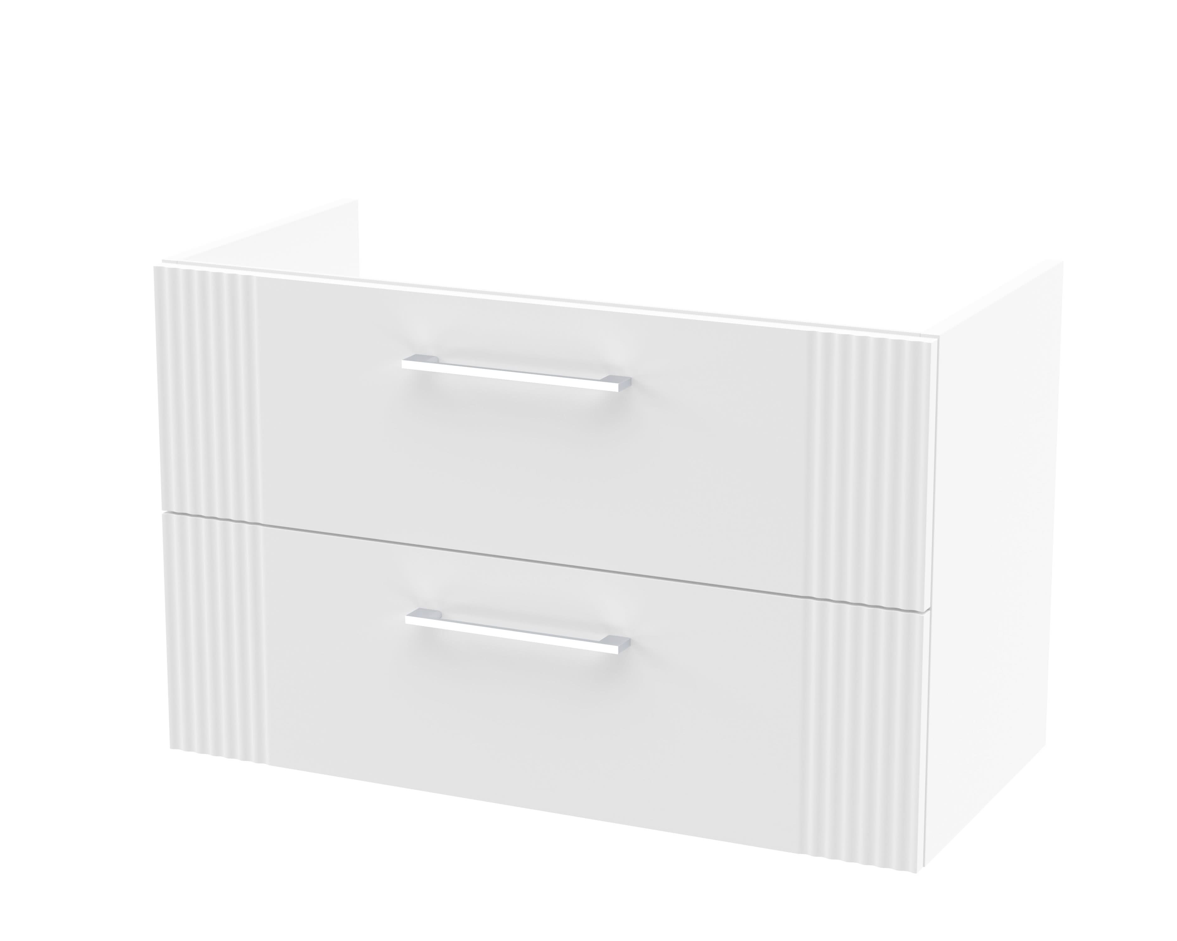 Hudson Reed Deco Wall Hung 2-Drawer Vanity Unit, Stylish Vanity Unit in Bathroom for Contemporary Interiors, Satin White, 800mm