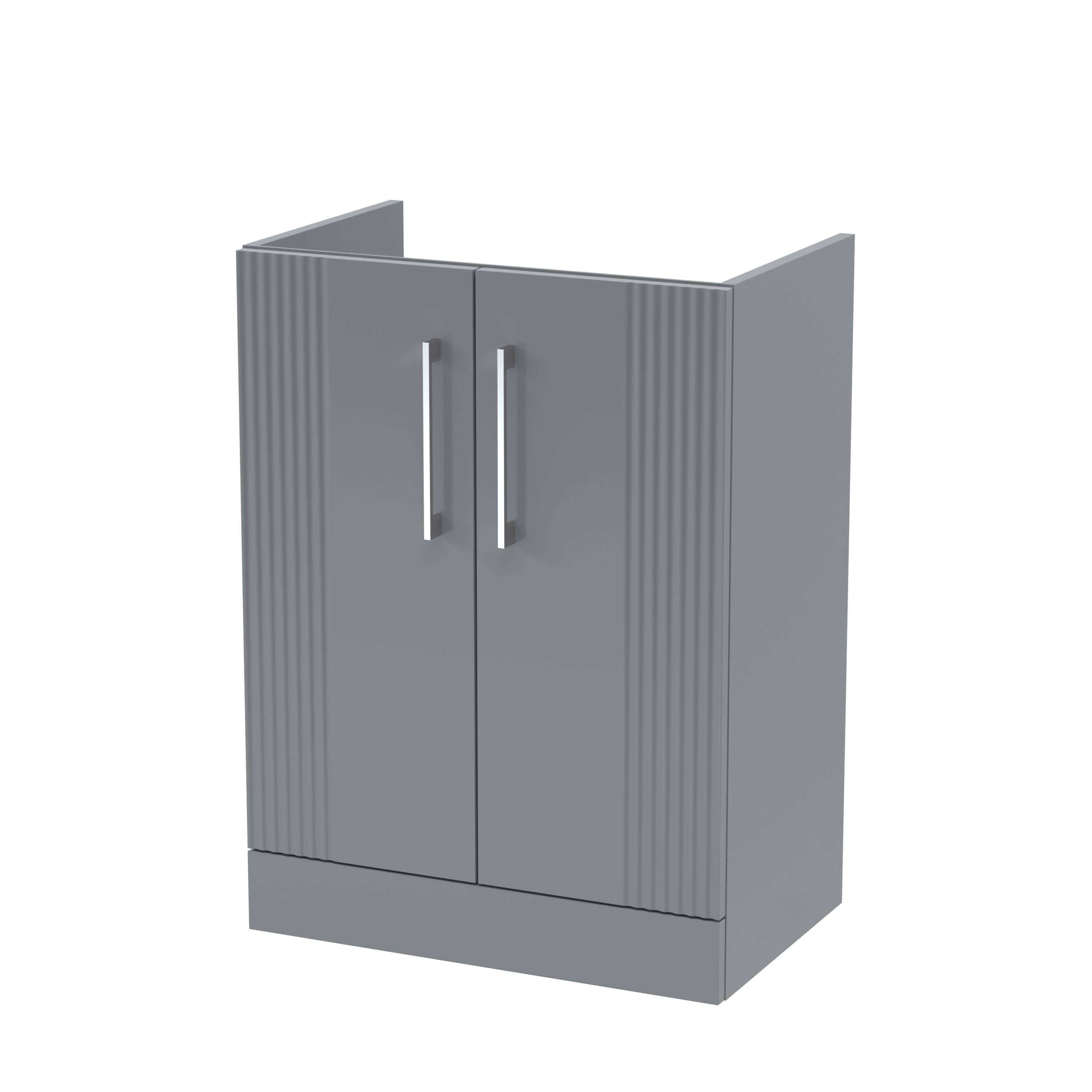 Hudson Reed Deco Floor Standing 2-Door Vanity Unit, Elegant Floor Standing Vanity Unit with Bar Handle Design in Satin Grey, 600mm