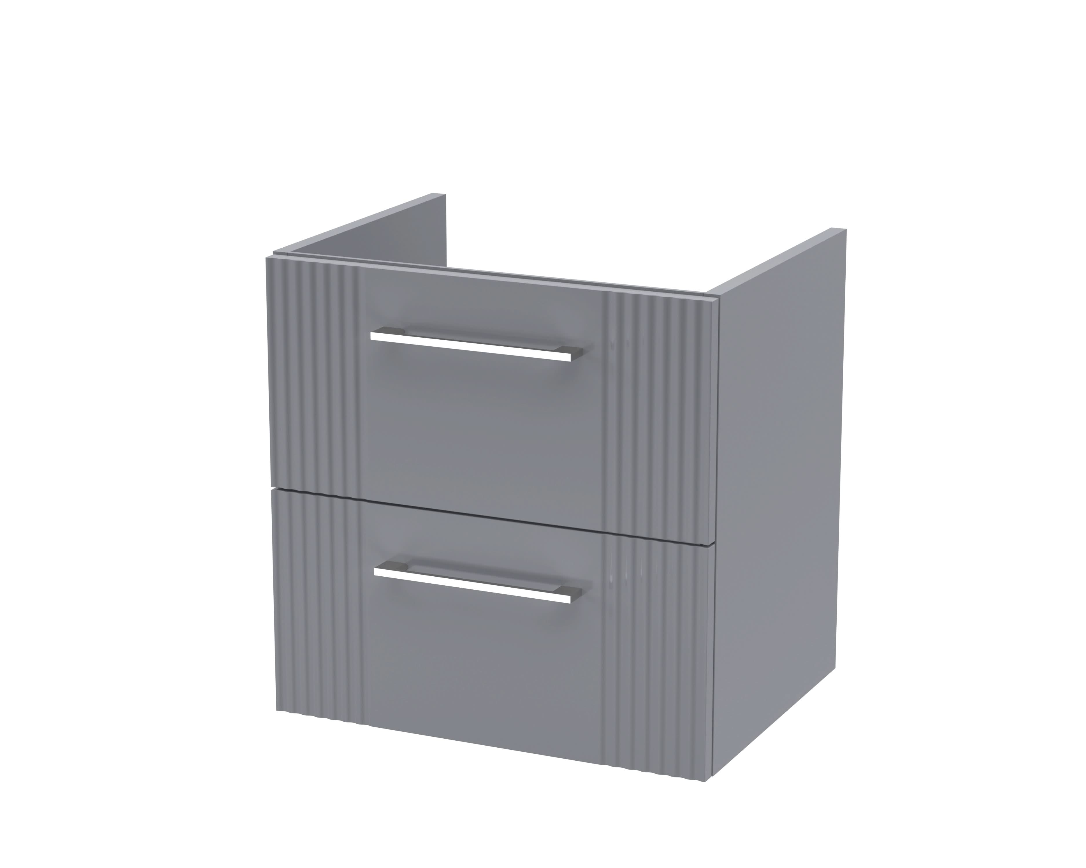 Hudson Reed Deco Wall Hung 2-Drawer Vanity Unit, Stylish Modern Vanity Unit in Bathroom with Bar Handle Design, Satin Grey, 500mm