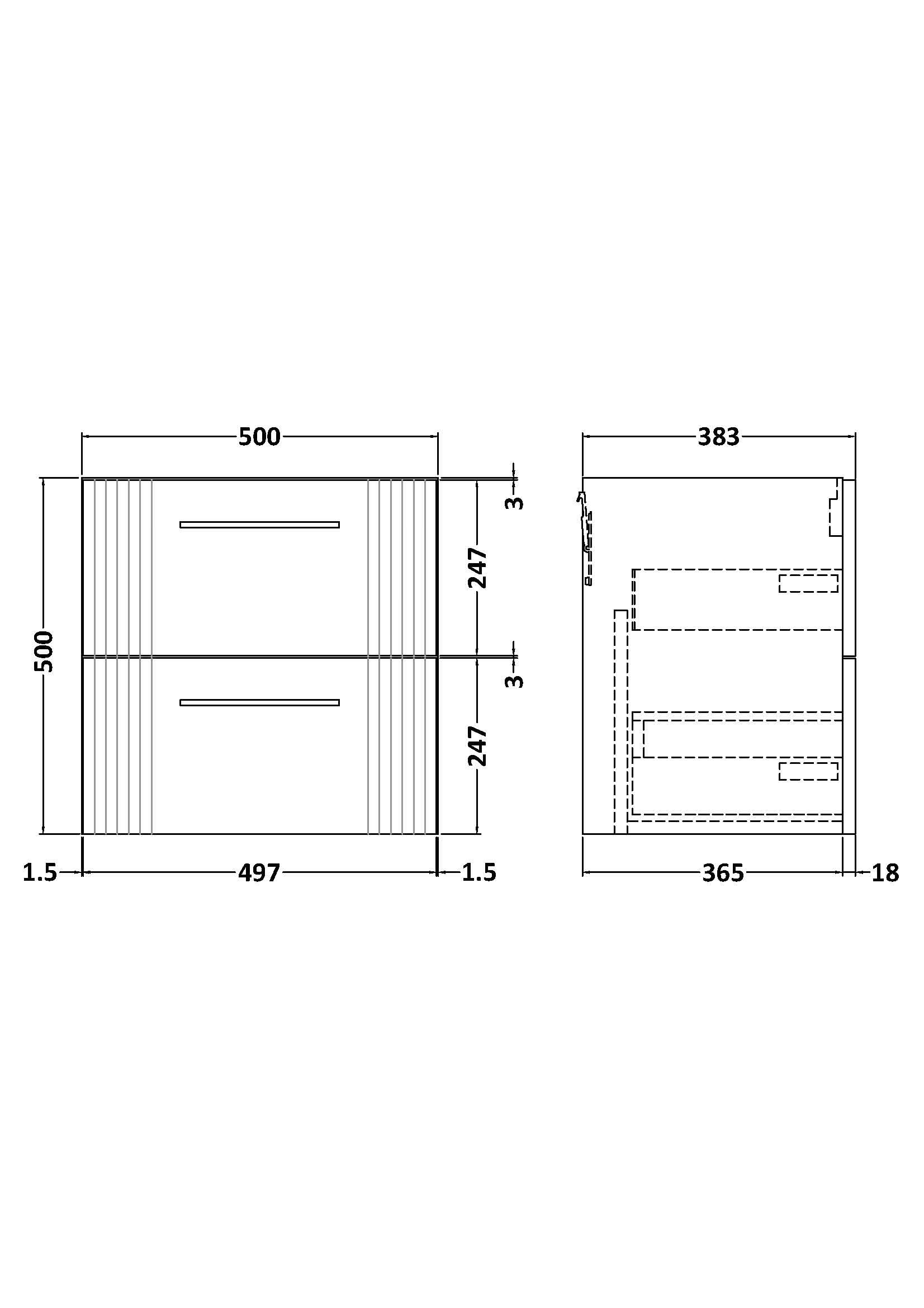 Hudson Reed Deco Wall Hung 2-Drawer Vanity Unit, Stylish Modern Vanity Unit in Bathroom with Bar Handle Design, Satin Grey, 500mm