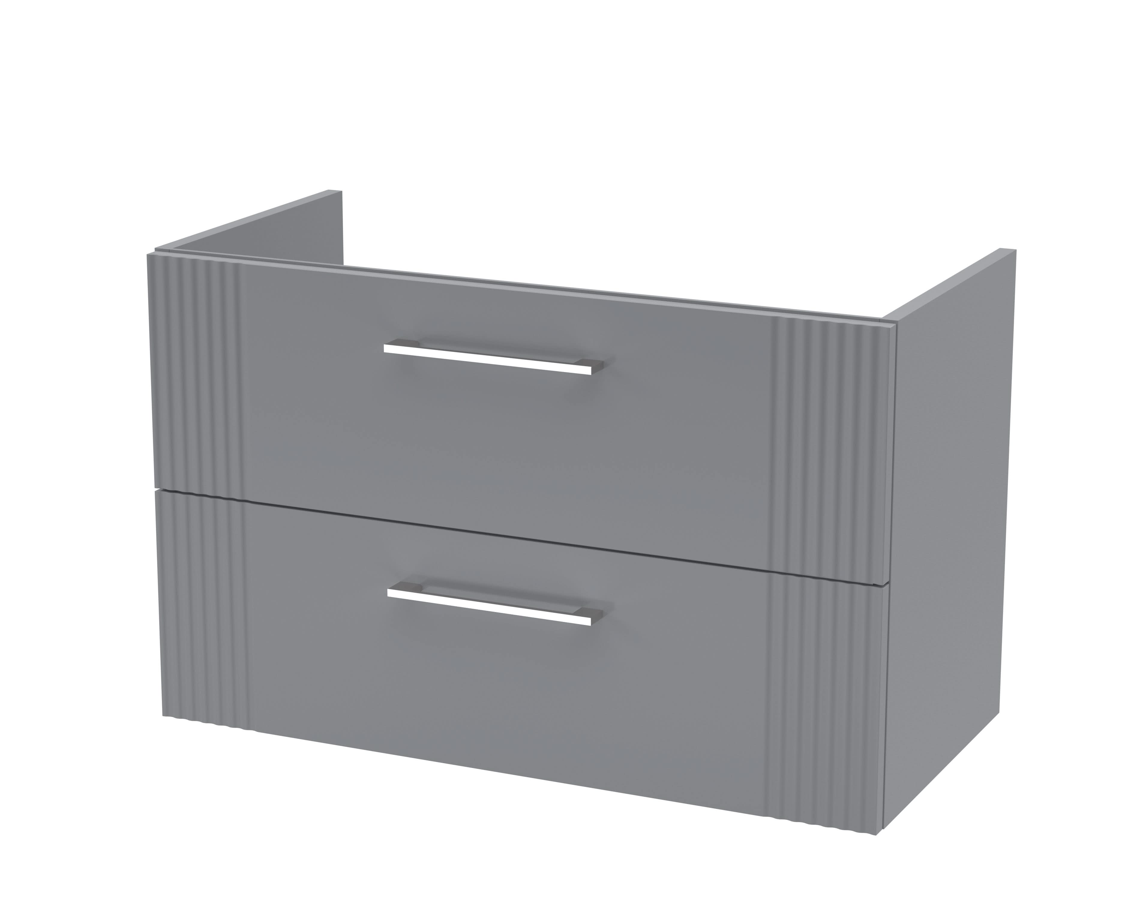 Hudson Reed Deco Wall Hung 2-Drawer Vanity Unit, Stylish Modern Vanity Unit in Bathroom with Bar Handle Design, Satin Grey, 800mm