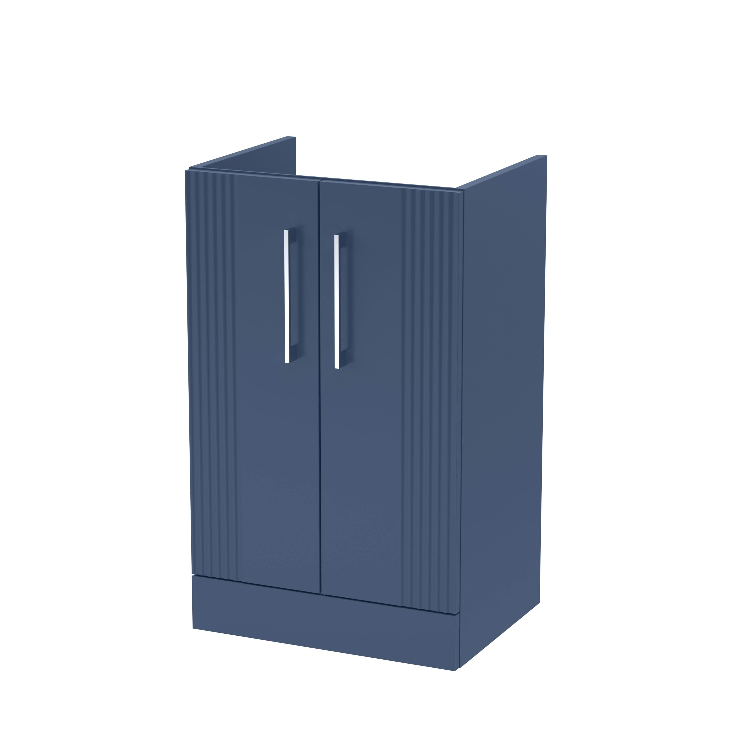 Hudson Reed Deco Floor Standing 2-Door Vanity Unit, Compact Floor Standing Vanity Unit with Bar Handle Design in Satin Blue, 500mm