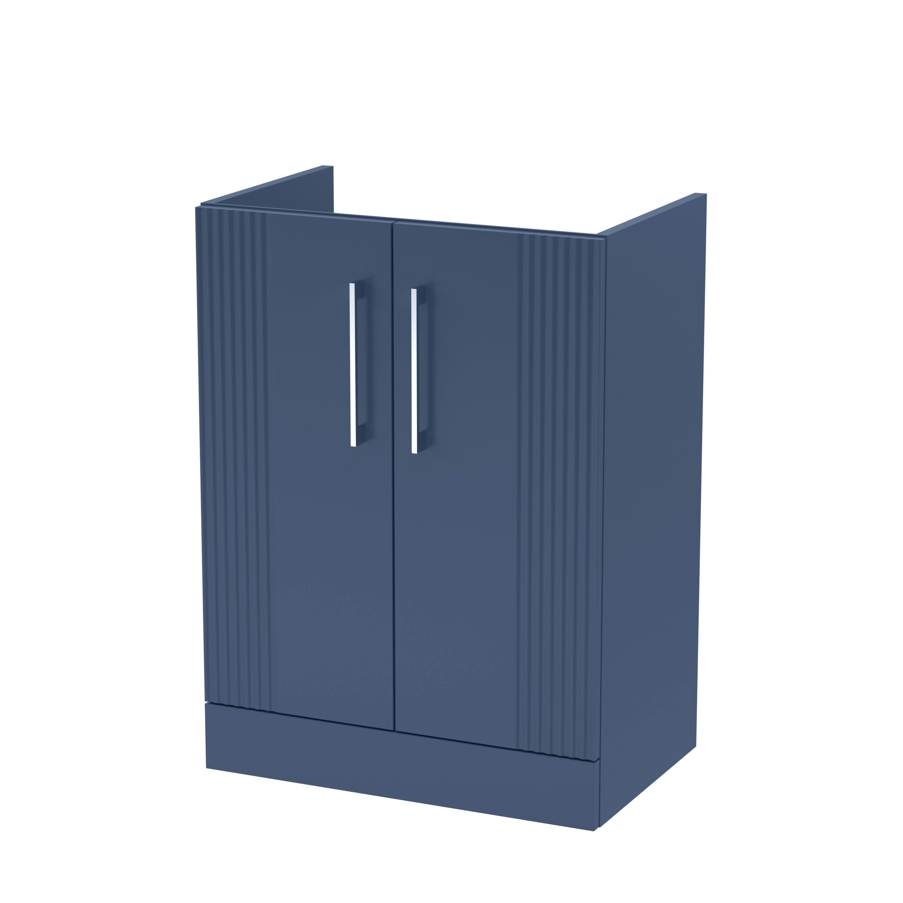 Hudson Reed Deco Floor Standing 2-Door Vanity Unit, Elegant Floor Standing Vanity Unit with Bar Handle Design in Satin Blue, 600mm